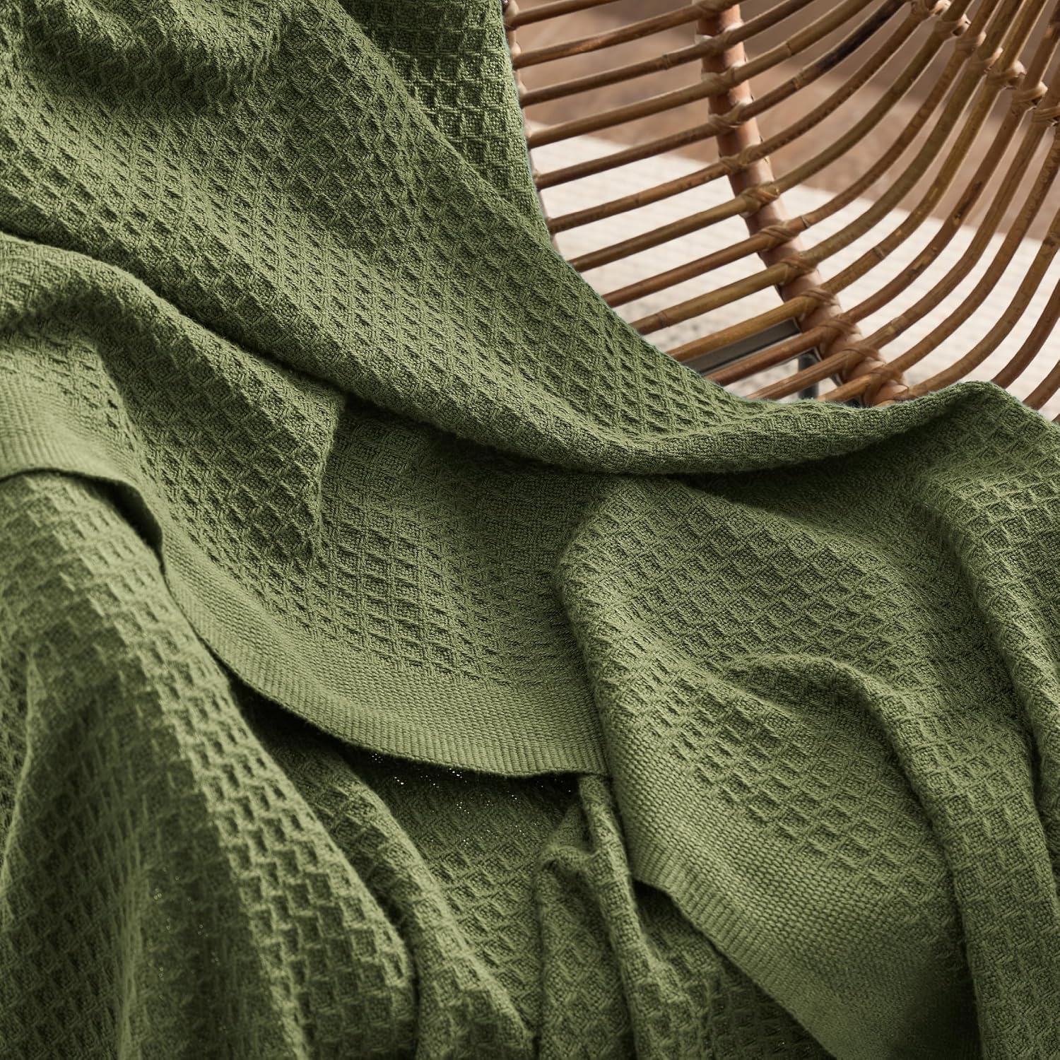 image:imageBedsure 100 Cotton Blanket Queen Size for Bed Cooling Breathable and Soft for Summer and Fall Thick Cozy Waffle Weave Blanket Gifts for Women White 90x90 Inches11 Moss Green