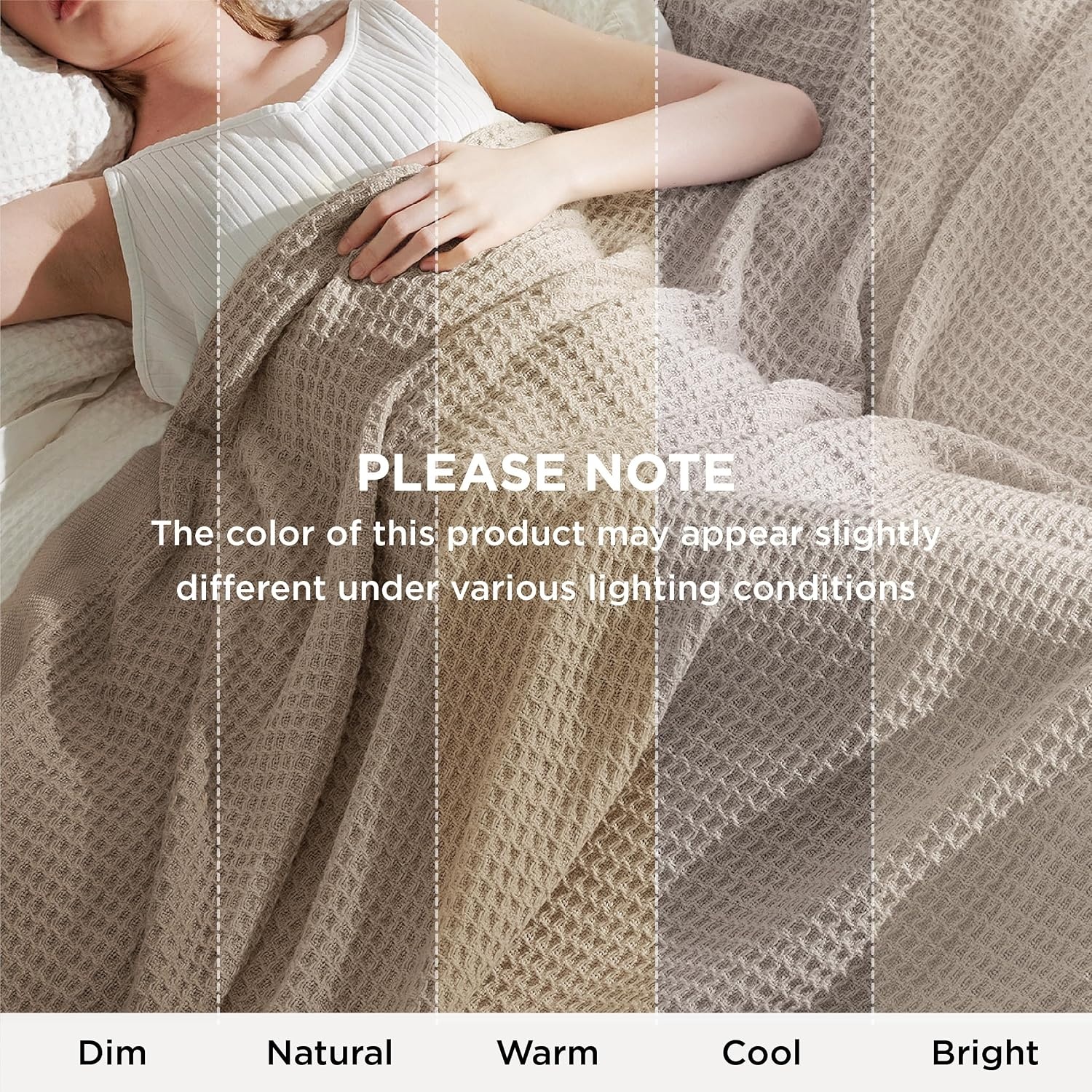 image:imageBedsure 100 Cotton Blanket Queen Size for Bed Cooling Breathable and Soft for Summer and Fall Thick Cozy Waffle Weave Blanket Gifts for Women White 90x90 Inches03 Taupe