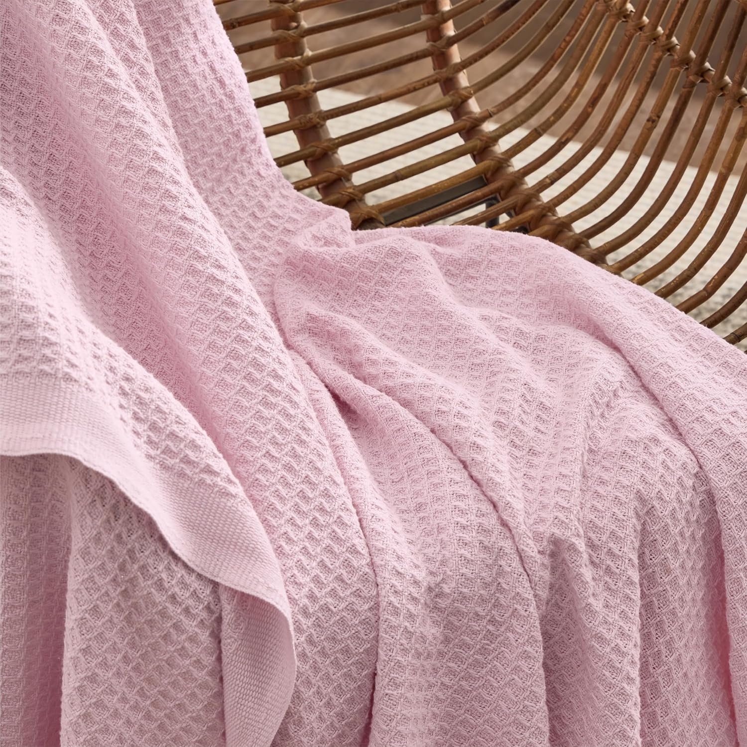 image:imageBedsure 100 Cotton Blanket Queen Size for Bed Cooling Breathable and Soft for Summer and Fall Thick Cozy Waffle Weave Blanket Gifts for Women White 90x90 Inches06 Pink