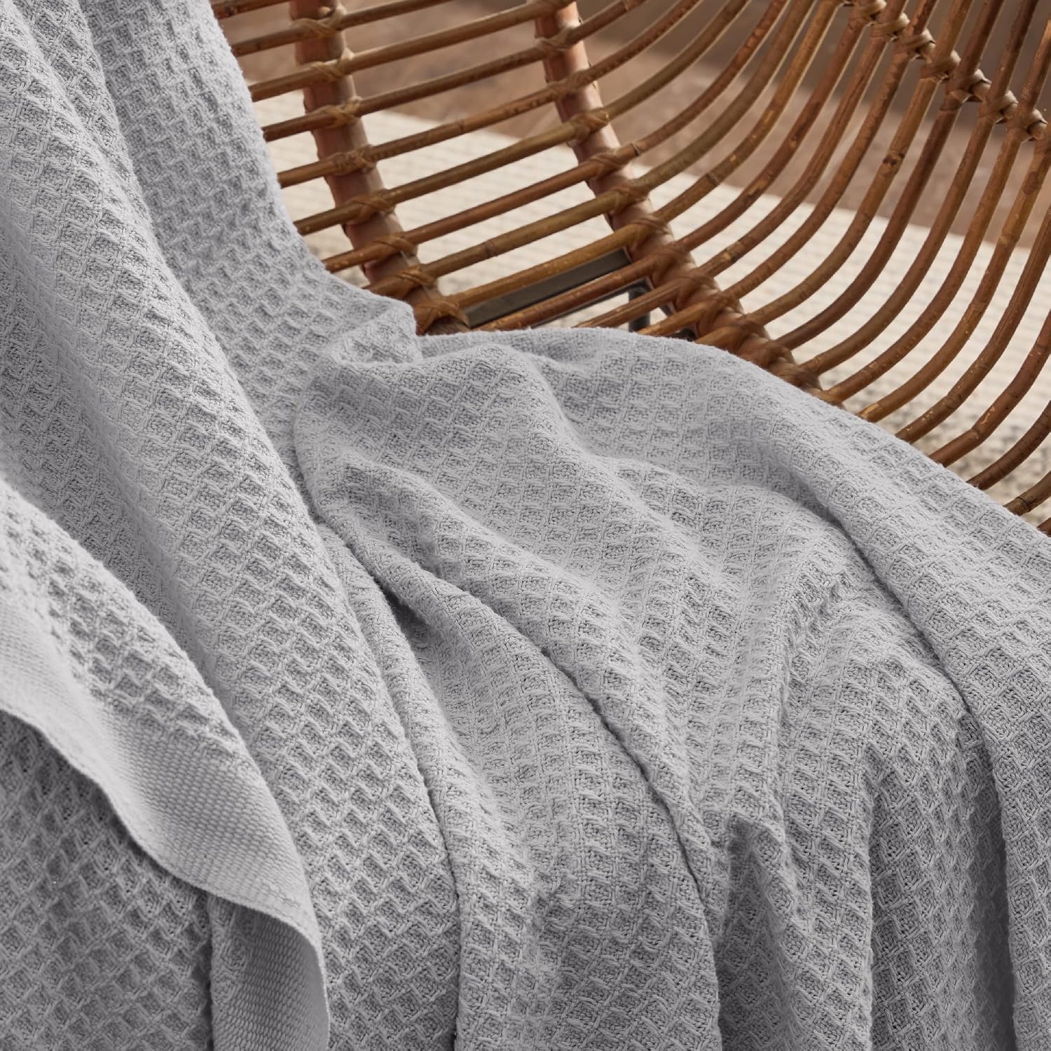 image:imageBedsure 100 Cotton Blanket Queen Size for Bed Cooling Breathable and Soft for Summer and Fall Thick Cozy Waffle Weave Blanket Gifts for Women White 90x90 Inches08 Grey