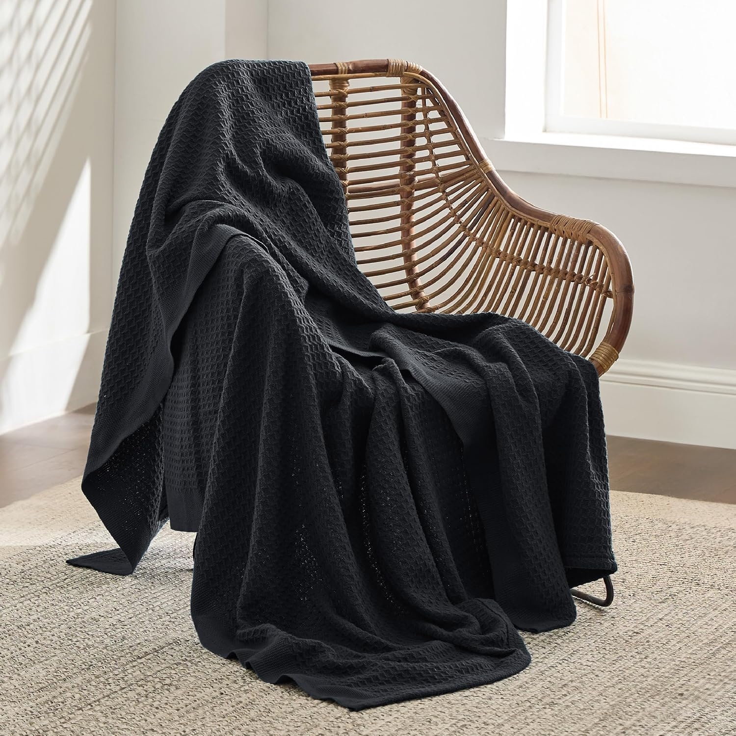 image:imageBedsure 100 Cotton Blanket Queen Size for Bed Cooling Breathable and Soft for Summer and Fall Thick Cozy Waffle Weave Blanket Gifts for Women White 90x90 Inches11 Black