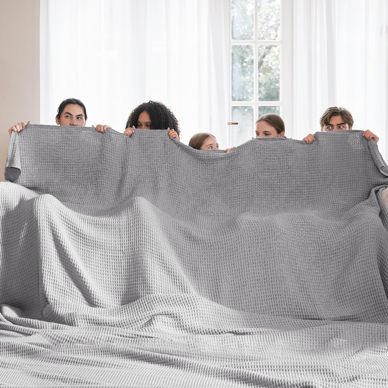 image:imageBedsure 100 Cotton Blanket Queen Size for Bed Cooling Breathable and Soft for Summer and Fall Thick Cozy Waffle Weave Blanket Gifts for Women White 90x90 Inches08 Grey