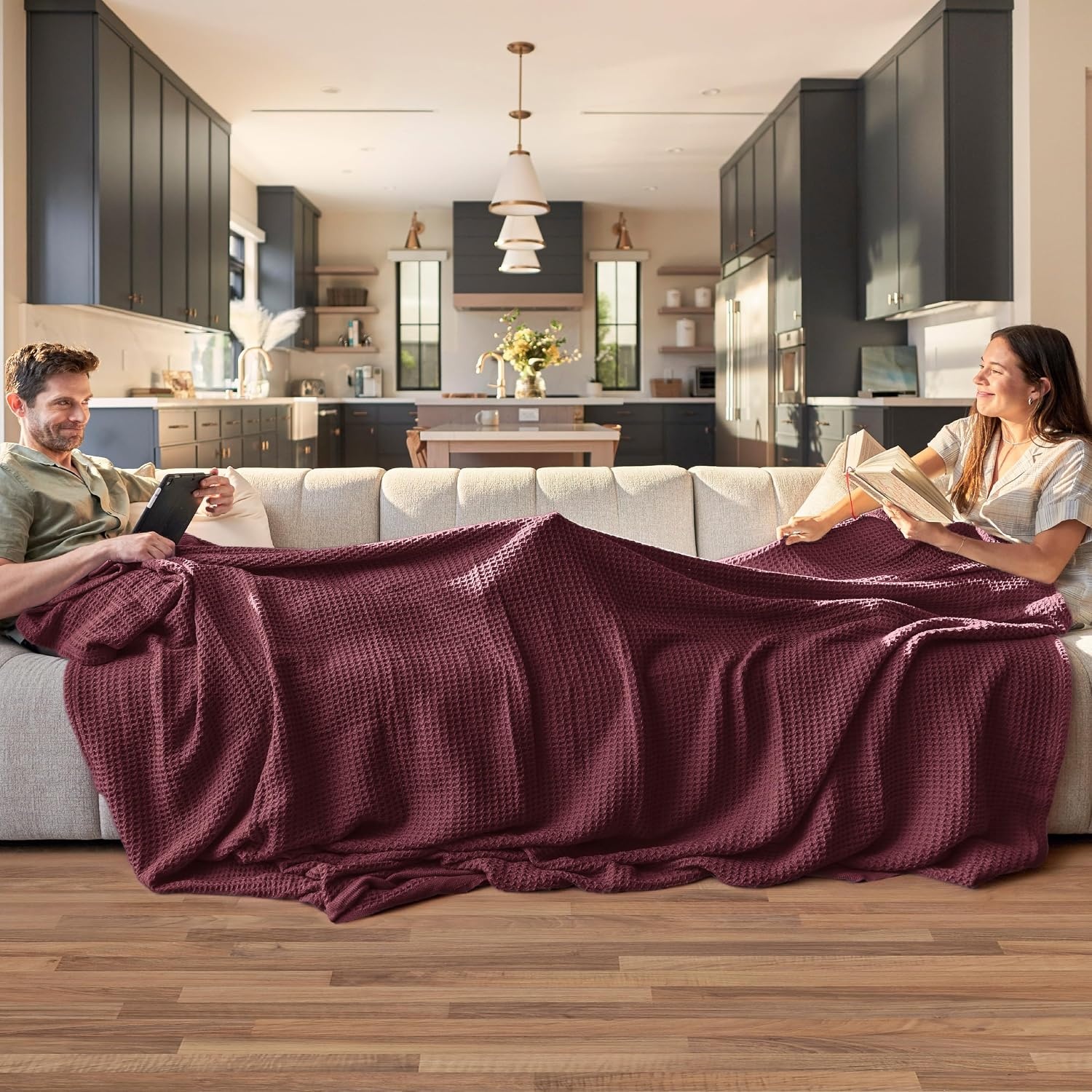 image:imageBedsure 100 Cotton Blanket Queen Size for Bed Cooling Breathable and Soft for Summer and Fall Thick Cozy Waffle Weave Blanket Gifts for Women White 90x90 Inches16 Burgundy