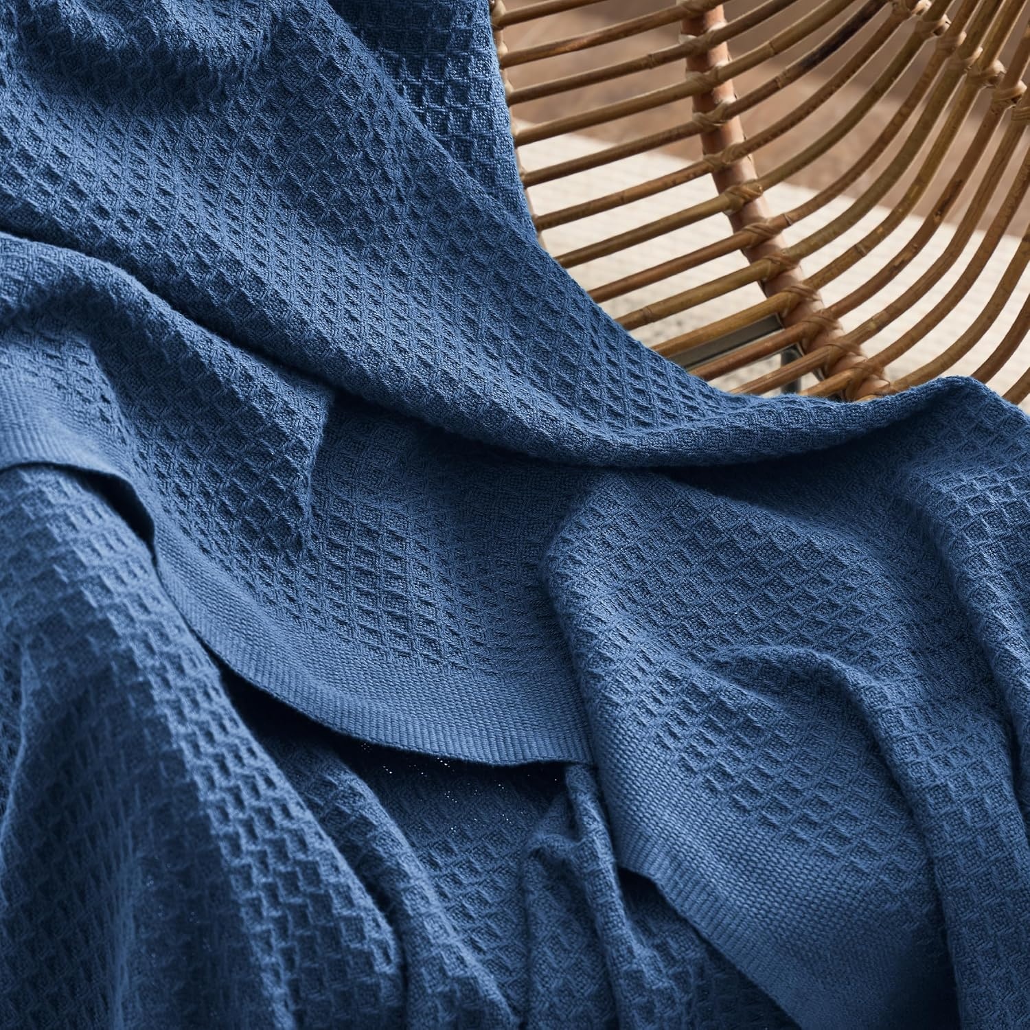 image:imageBedsure 100 Cotton Blanket Queen Size for Bed Cooling Breathable and Soft for Summer and Fall Thick Cozy Waffle Weave Blanket Gifts for Women White 90x90 Inches10 Navy
