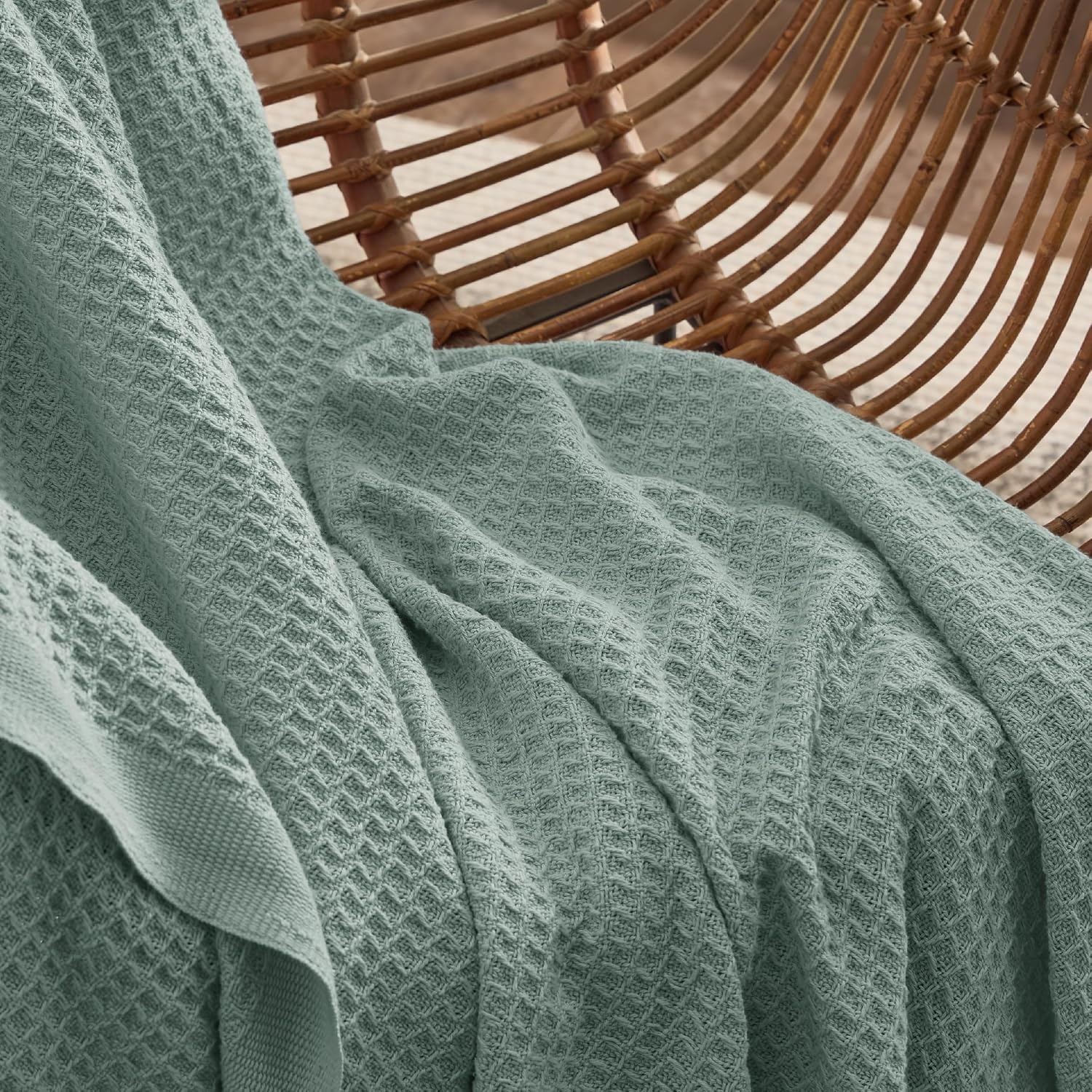 image:imageBedsure 100 Cotton Blanket Queen Size for Bed Cooling Breathable and Soft for Summer and Fall Thick Cozy Waffle Weave Blanket Gifts for Women White 90x90 Inches04 Sage Green