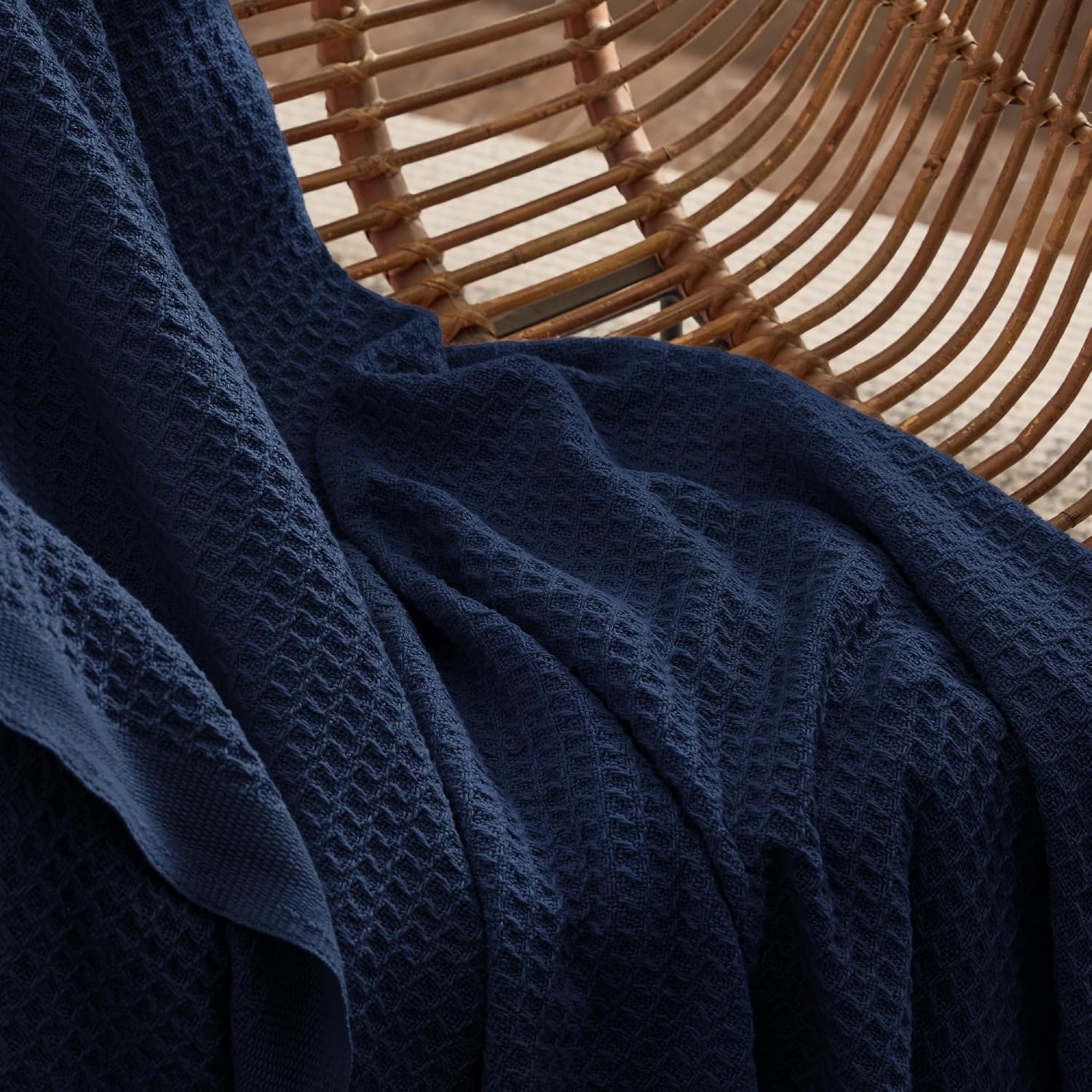 image:imageBedsure 100 Cotton Blanket Queen Size for Bed Cooling Breathable and Soft for Summer and Fall Thick Cozy Waffle Weave Blanket Gifts for Women White 90x90 Inches18 Pageant Blue