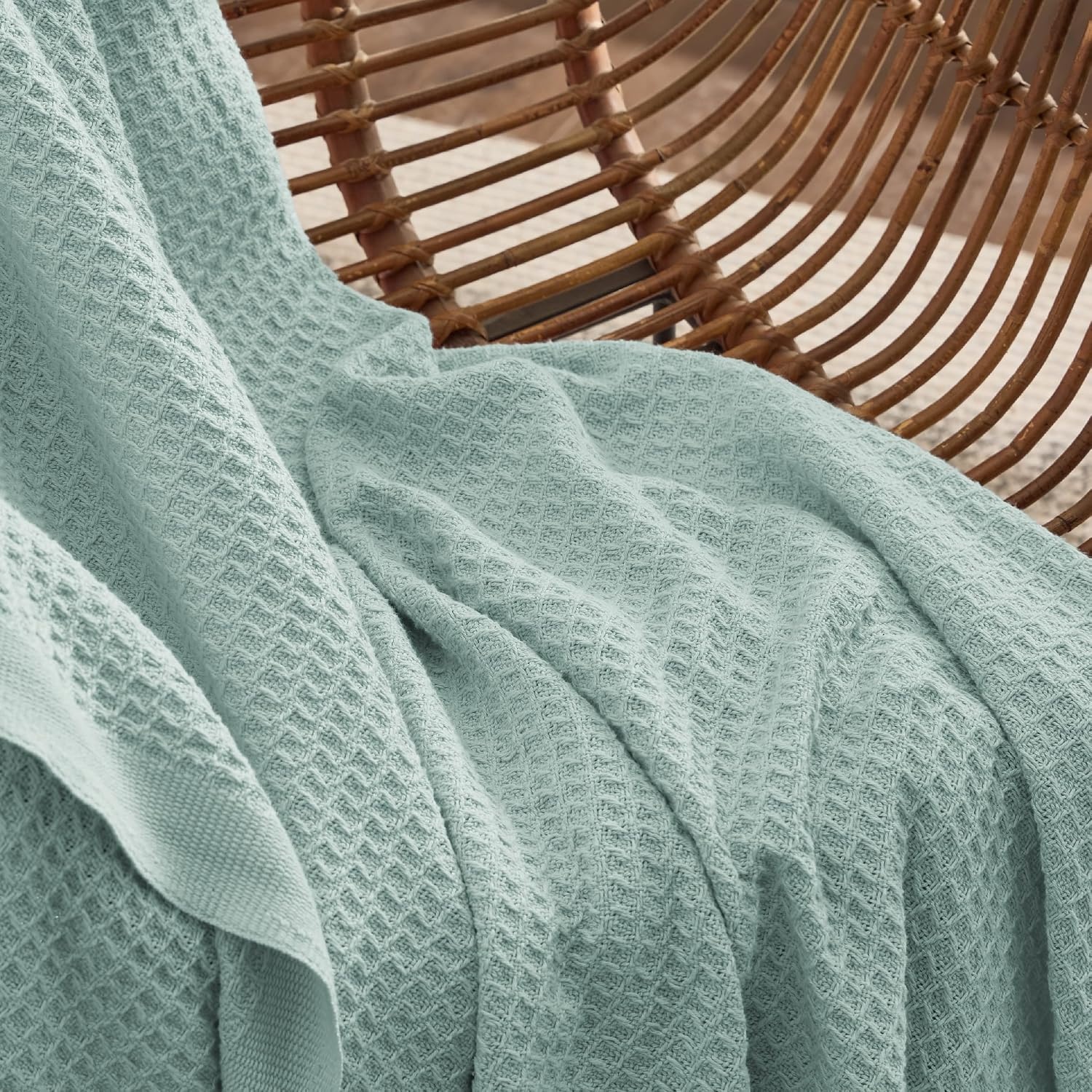 image:imageBedsure 100 Cotton Blanket Queen Size for Bed Cooling Breathable and Soft for Summer and Fall Thick Cozy Waffle Weave Blanket Gifts for Women White 90x90 Inches14 Mint