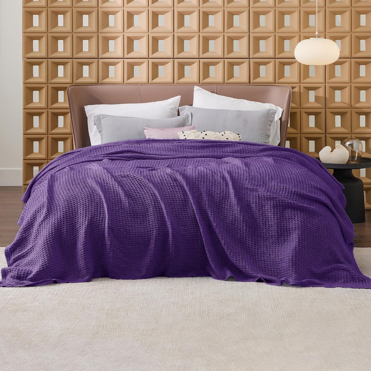 image:imageBedsure 100 Cotton Blanket Queen Size for Bed Cooling Breathable and Soft for Summer and Fall Thick Cozy Waffle Weave Blanket Gifts for Women White 90x90 Inches18 Purple