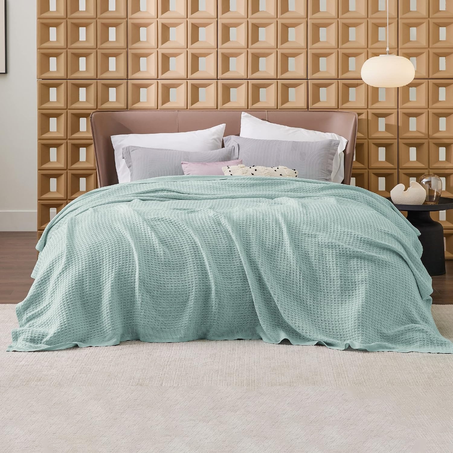 image:imageBedsure 100 Cotton Blanket Queen Size for Bed Cooling Breathable and Soft for Summer and Fall Thick Cozy Waffle Weave Blanket Gifts for Women White 90x90 Inches14 Mint