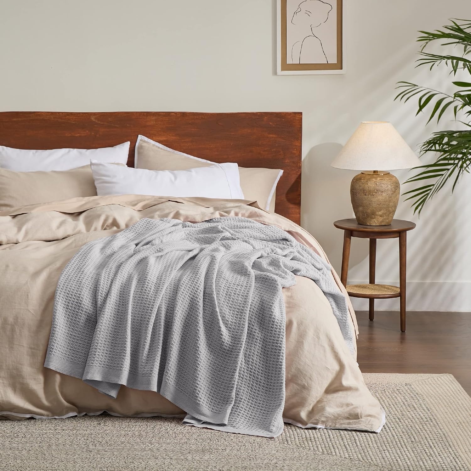image:imageBedsure 100 Cotton Blanket Queen Size for Bed Cooling Breathable and Soft for Summer and Fall Thick Cozy Waffle Weave Blanket Gifts for Women White 90x90 Inches08 Grey