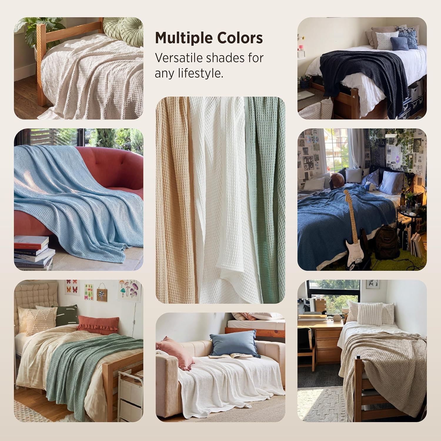 image:imageBedsure 100 Cotton Blanket Queen Size for Bed Cooling Breathable and Soft for Summer and Fall Thick Cozy Waffle Weave Blanket Gifts for Women White 90x90 Inches04 Sage Green