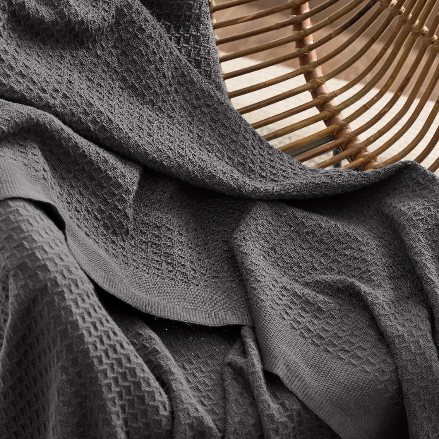 image:imageBedsure 100 Cotton Blanket Queen Size for Bed Cooling Breathable and Soft for Summer and Fall Thick Cozy Waffle Weave Blanket Gifts for Women White 90x90 Inches12 Dark Grey