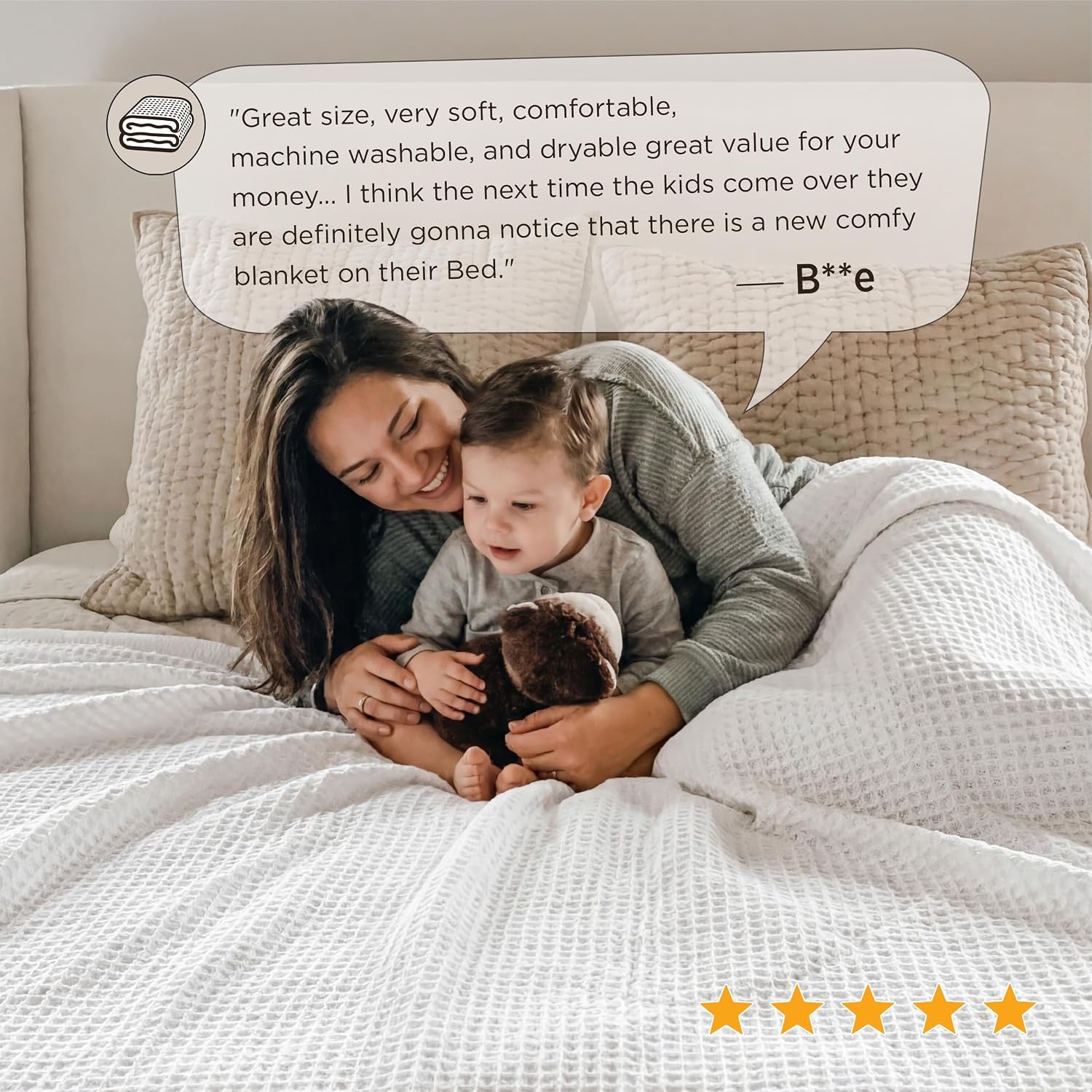 image:imageBedsure 100 Cotton Blanket Queen Size for Bed Cooling Breathable and Soft for Summer and Fall Thick Cozy Waffle Weave Blanket Gifts for Women White 90x90 Inches01 White