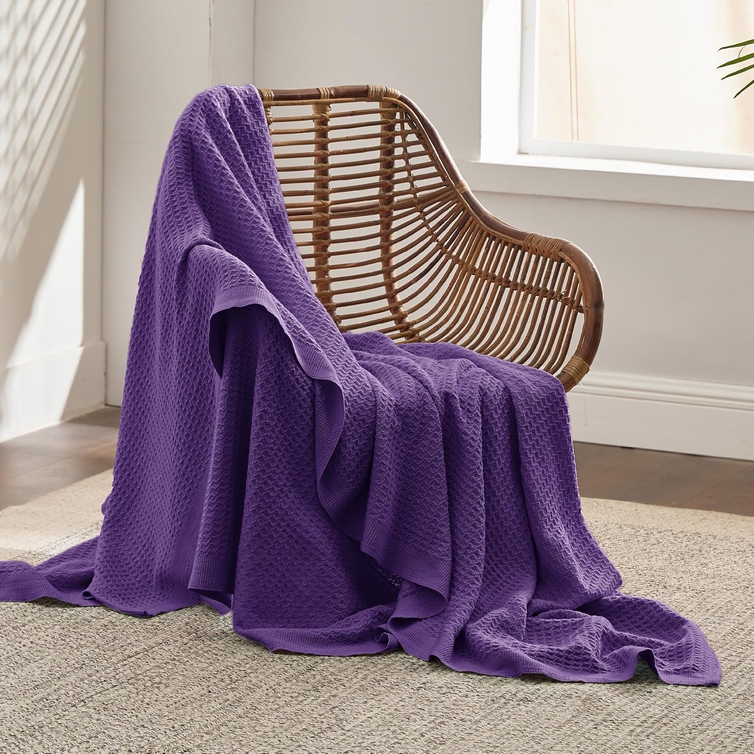 image:imageBedsure 100 Cotton Blanket Queen Size for Bed Cooling Breathable and Soft for Summer and Fall Thick Cozy Waffle Weave Blanket Gifts for Women White 90x90 Inches18 Purple