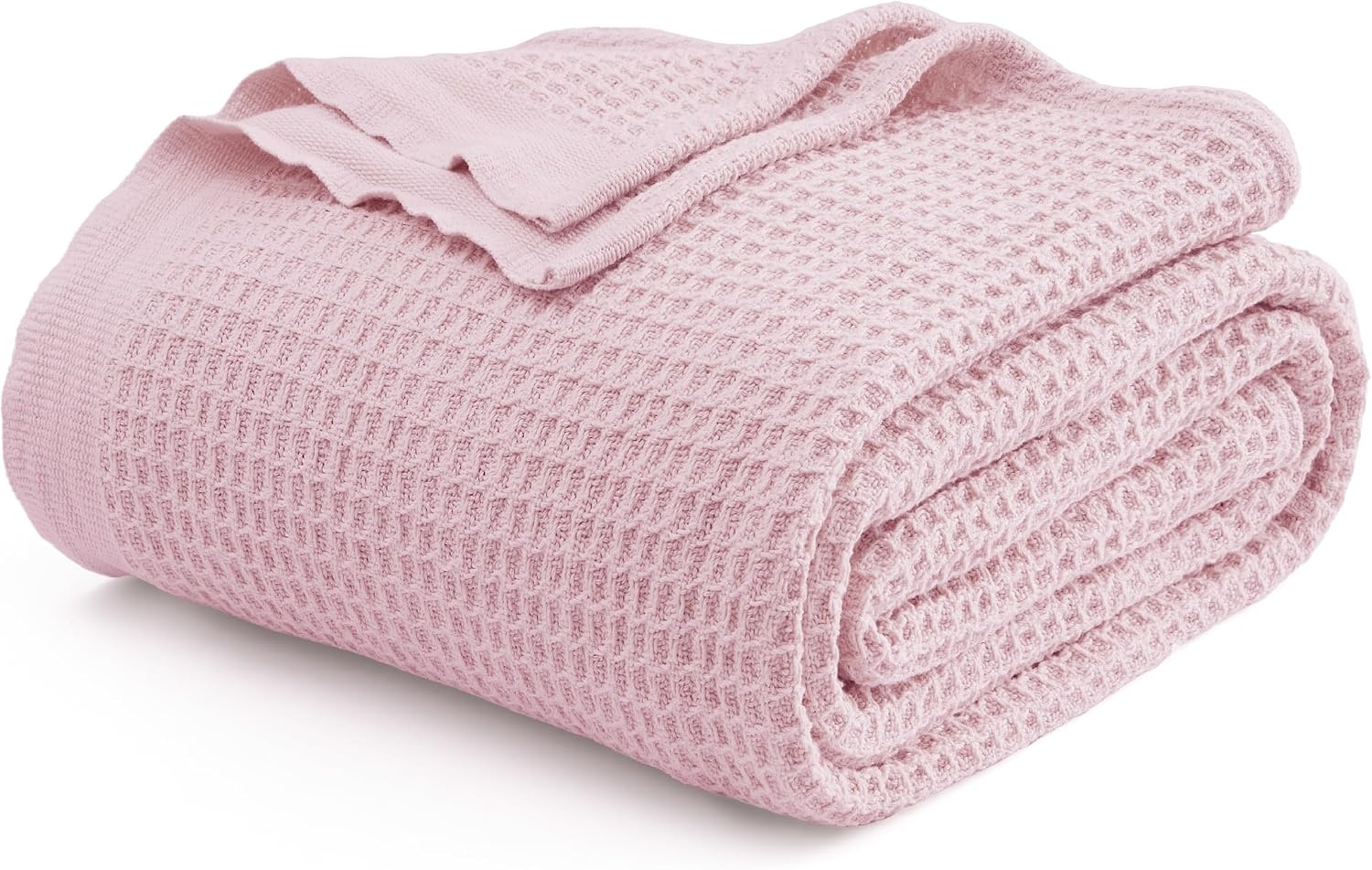 image:imageBedsure 100 Cotton Blanket Queen Size for Bed Cooling Breathable and Soft for Summer and Fall Thick Cozy Waffle Weave Blanket Gifts for Women White 90x90 Inches06 Pink