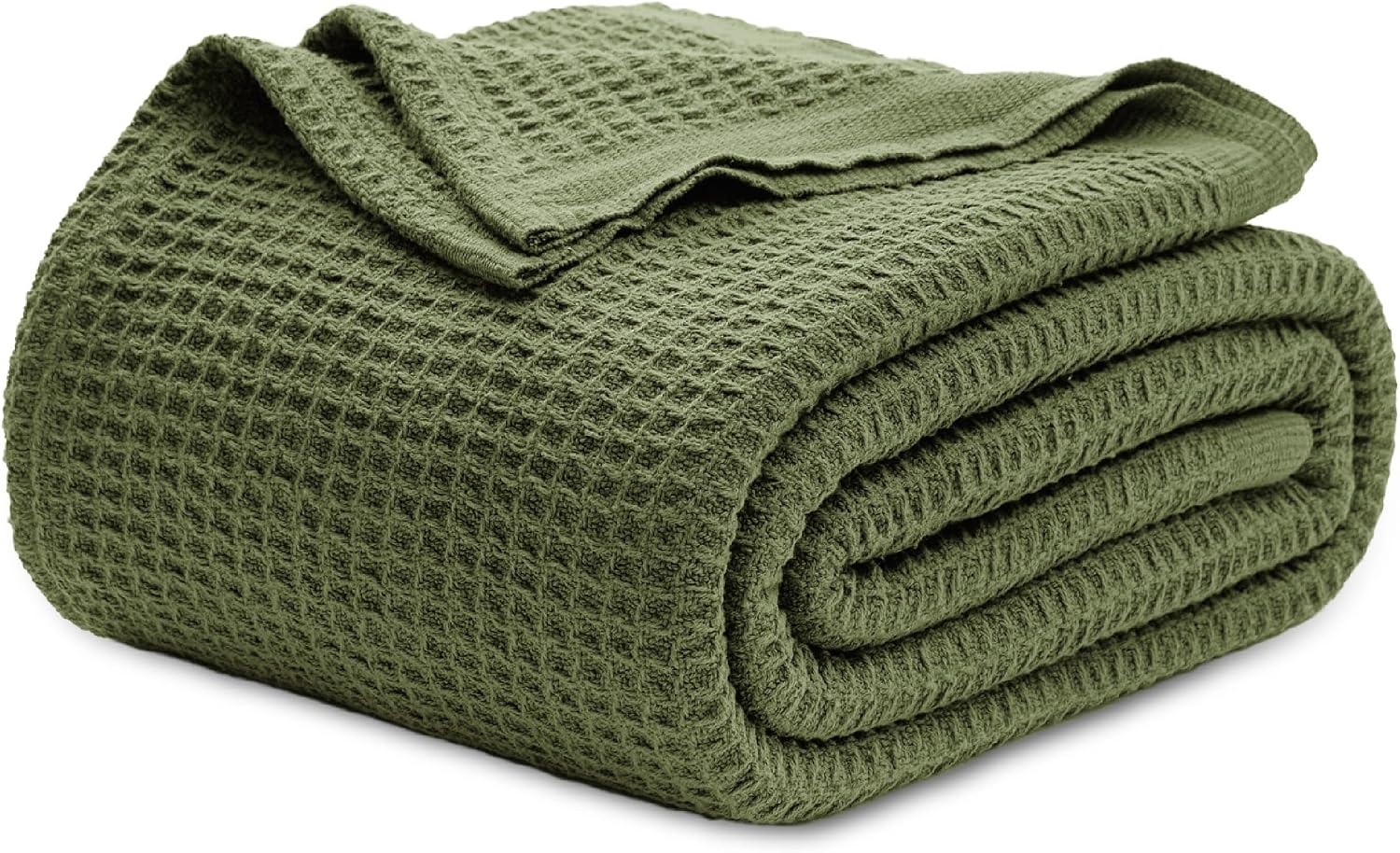 image:imageBedsure 100 Cotton Blanket Queen Size for Bed Cooling Breathable and Soft for Summer and Fall Thick Cozy Waffle Weave Blanket Gifts for Women White 90x90 Inches11 Moss Green