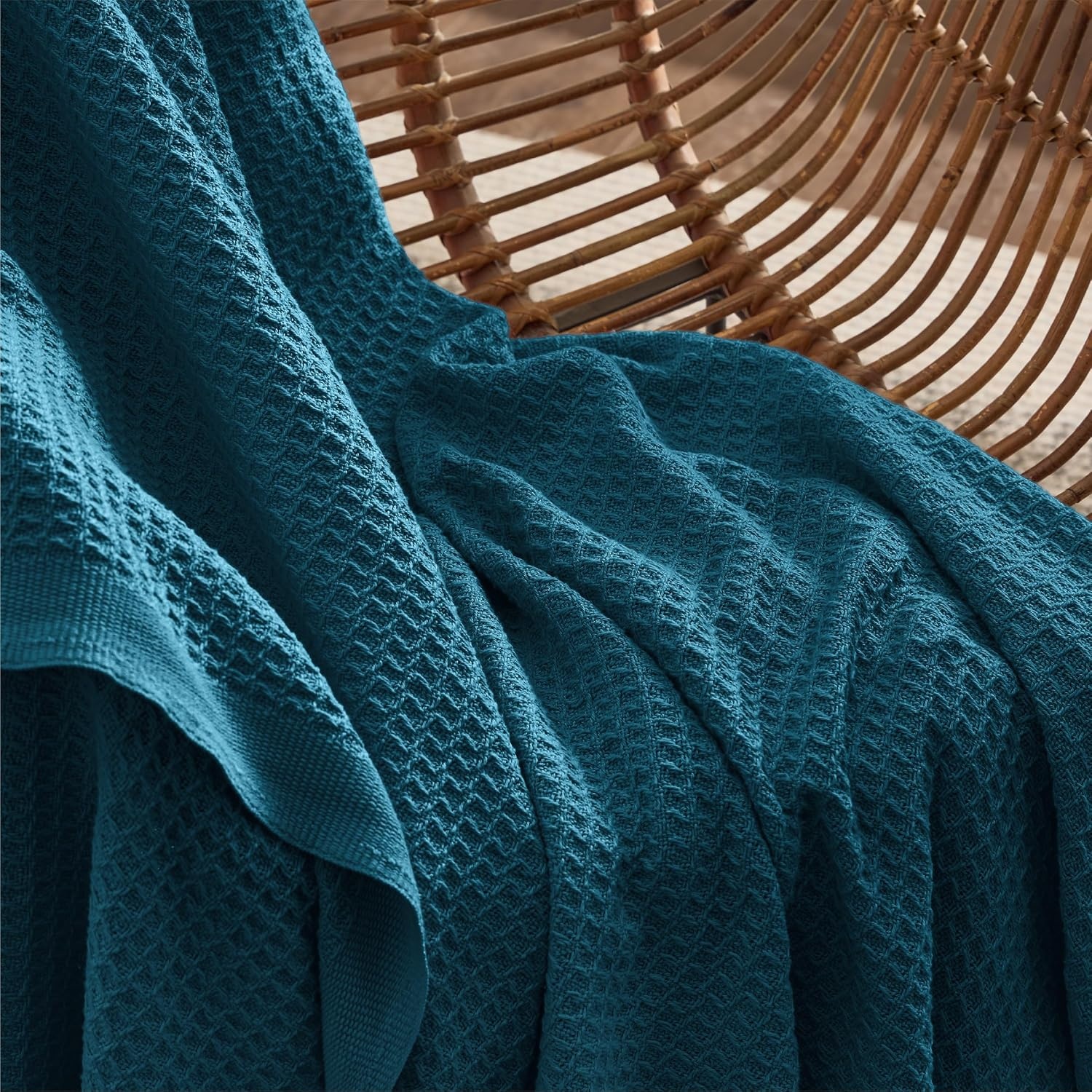 image:imageBedsure 100 Cotton Blanket Queen Size for Bed Cooling Breathable and Soft for Summer and Fall Thick Cozy Waffle Weave Blanket Gifts for Women White 90x90 Inches07 Teal