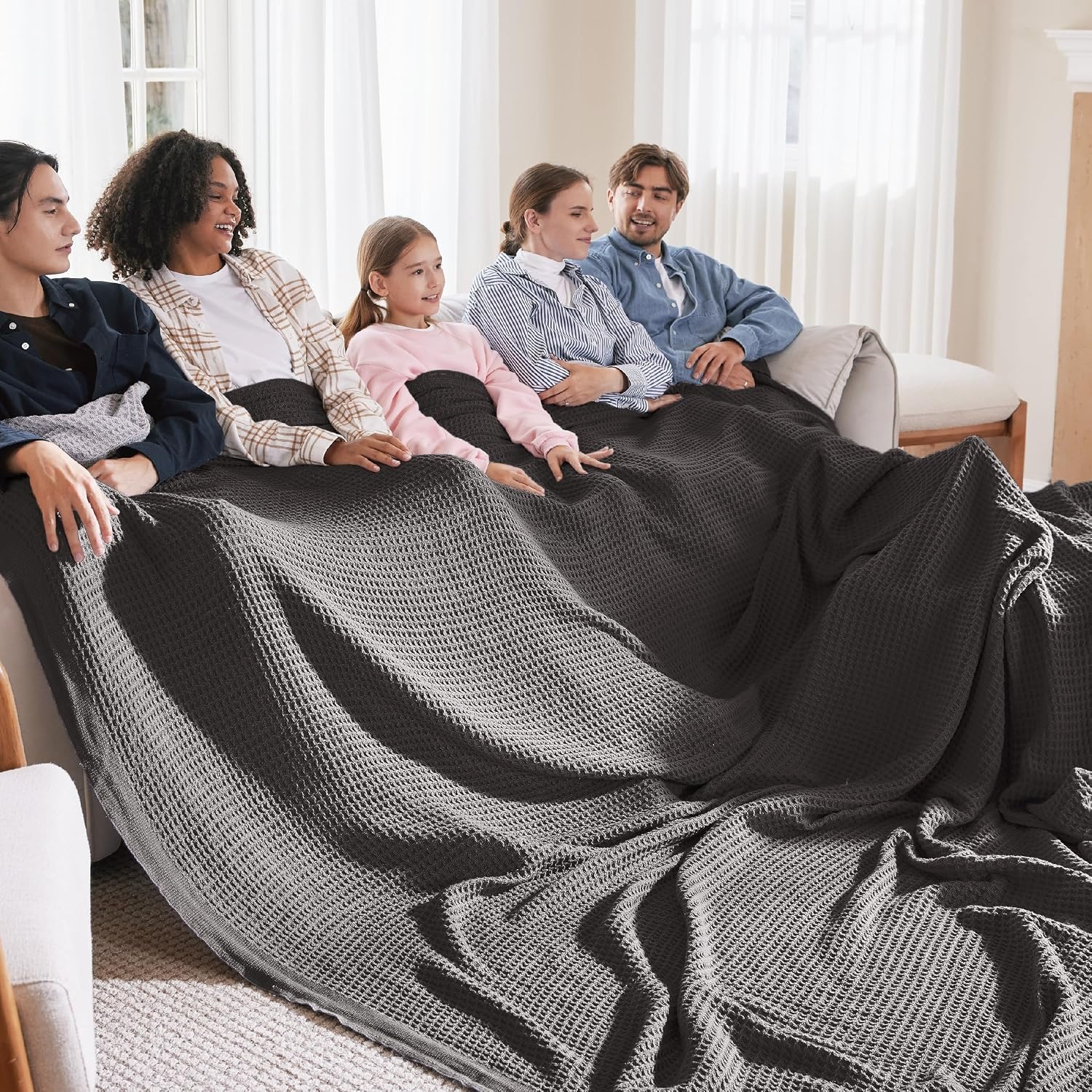 image:imageBedsure 100 Cotton Blanket Queen Size for Bed Cooling Breathable and Soft for Summer and Fall Thick Cozy Waffle Weave Blanket Gifts for Women White 90x90 Inches12 Dark Grey