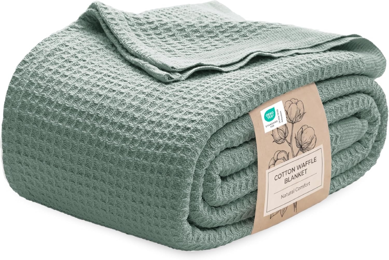 image:imageBedsure 100 Cotton Blanket Queen Size for Bed Cooling Breathable and Soft for Summer and Fall Thick Cozy Waffle Weave Blanket Gifts for Women White 90x90 Inches04 Sage Green
