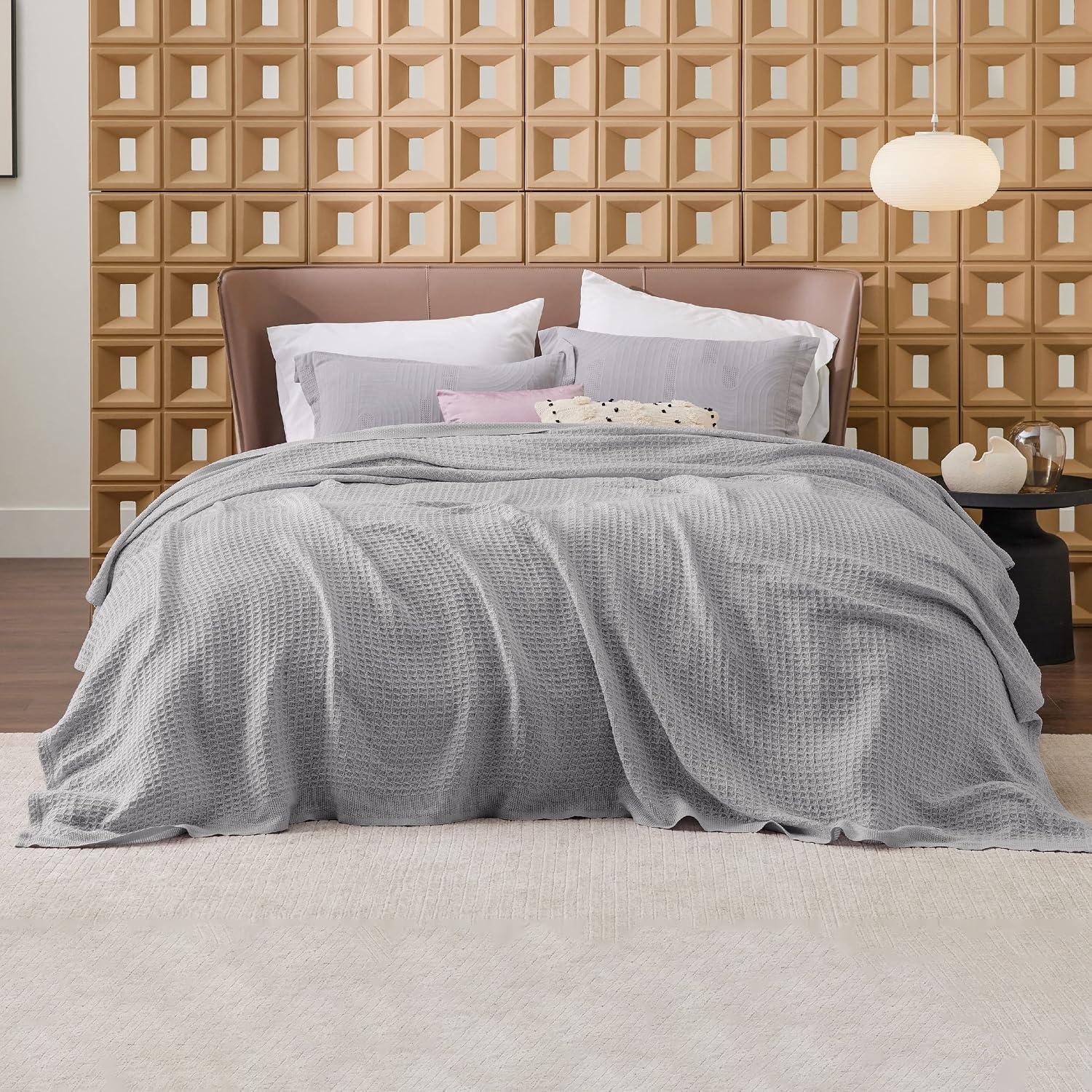 image:imageBedsure 100 Cotton Blanket Queen Size for Bed Cooling Breathable and Soft for Summer and Fall Thick Cozy Waffle Weave Blanket Gifts for Women White 90x90 Inches08 Grey