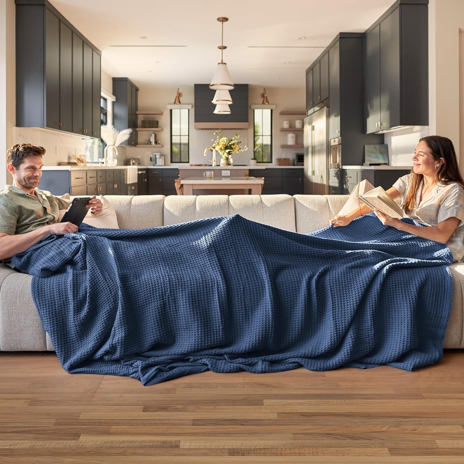 image:imageBedsure 100 Cotton Blanket Queen Size for Bed Cooling Breathable and Soft for Summer and Fall Thick Cozy Waffle Weave Blanket Gifts for Women White 90x90 Inches10 Navy