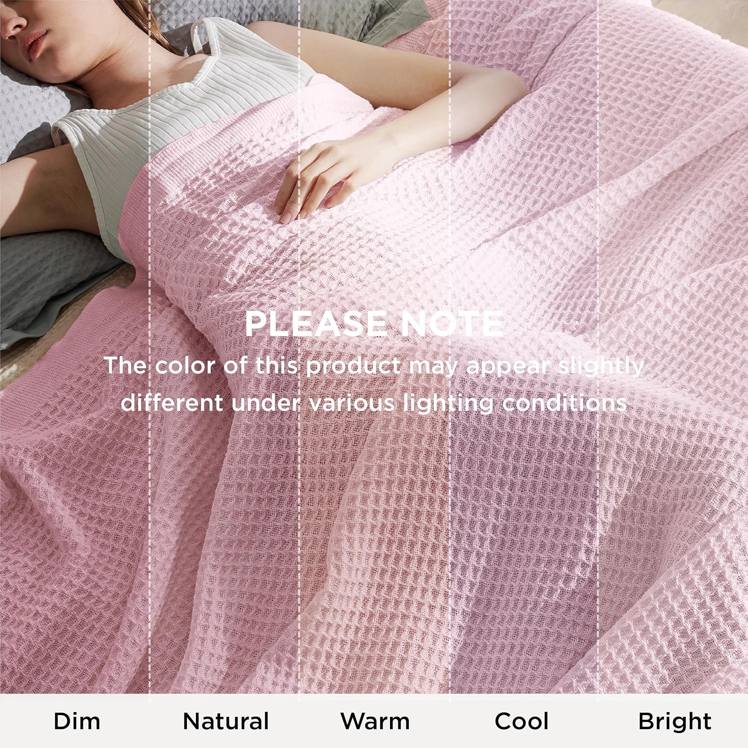 image:imageBedsure 100 Cotton Blanket Queen Size for Bed Cooling Breathable and Soft for Summer and Fall Thick Cozy Waffle Weave Blanket Gifts for Women White 90x90 Inches06 Pink