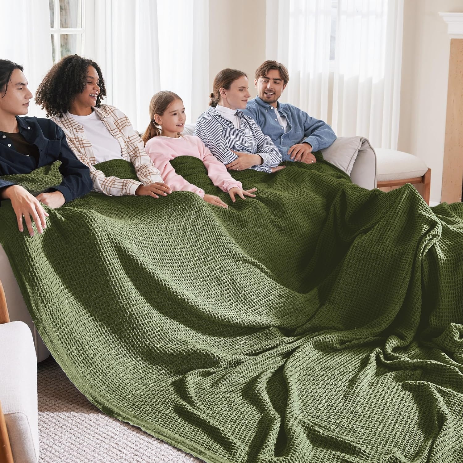 image:imageBedsure 100 Cotton Blanket Queen Size for Bed Cooling Breathable and Soft for Summer and Fall Thick Cozy Waffle Weave Blanket Gifts for Women White 90x90 Inches11 Moss Green