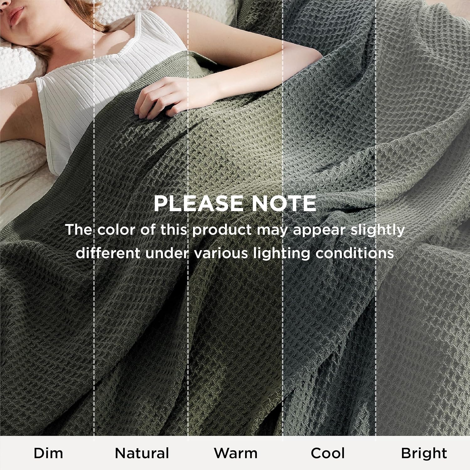 image:imageBedsure 100 Cotton Blanket Queen Size for Bed Cooling Breathable and Soft for Summer and Fall Thick Cozy Waffle Weave Blanket Gifts for Women White 90x90 Inches05 Olive Green