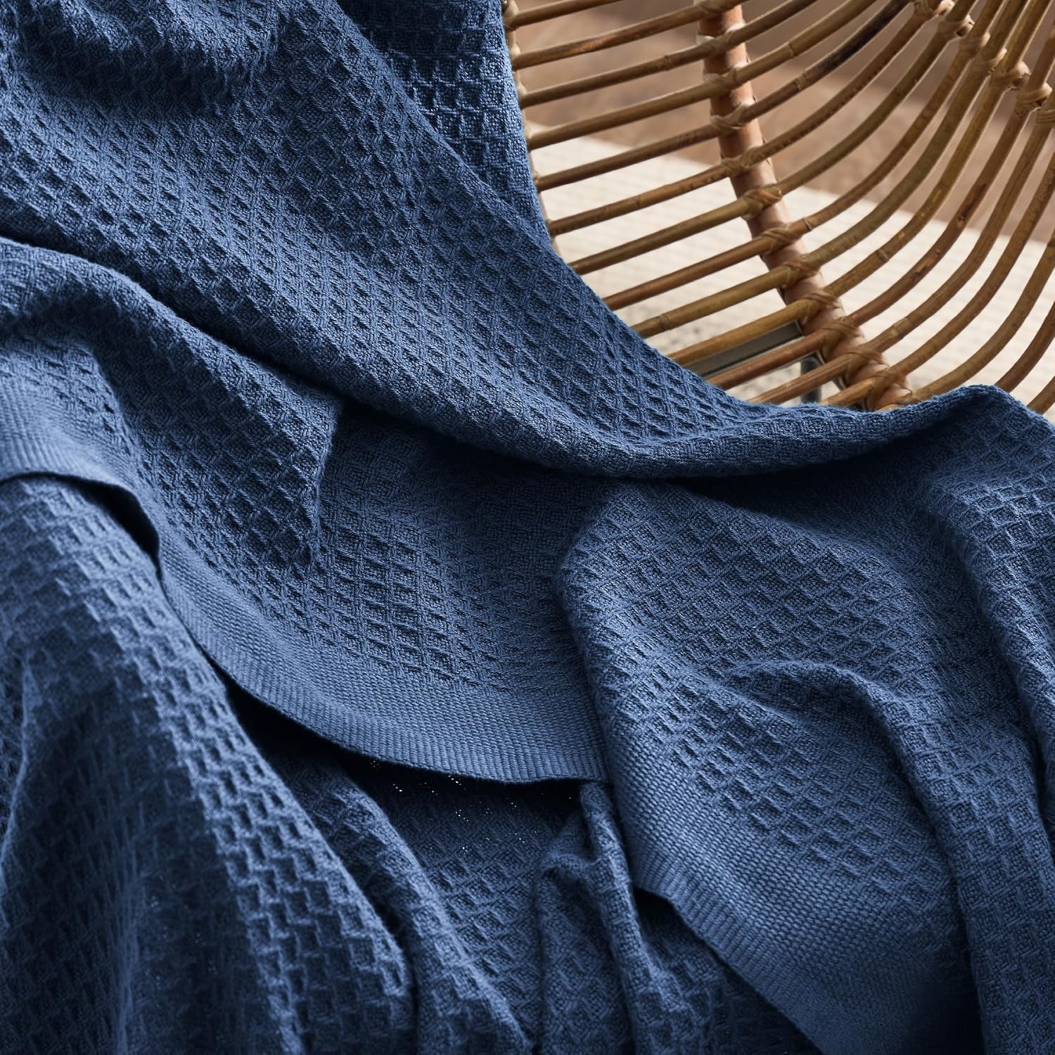 image:imageBedsure 100 Cotton Blanket Queen Size for Bed Cooling Breathable and Soft for Summer and Fall Thick Cozy Waffle Weave Blanket Gifts for Women White 90x90 Inches10 Navy