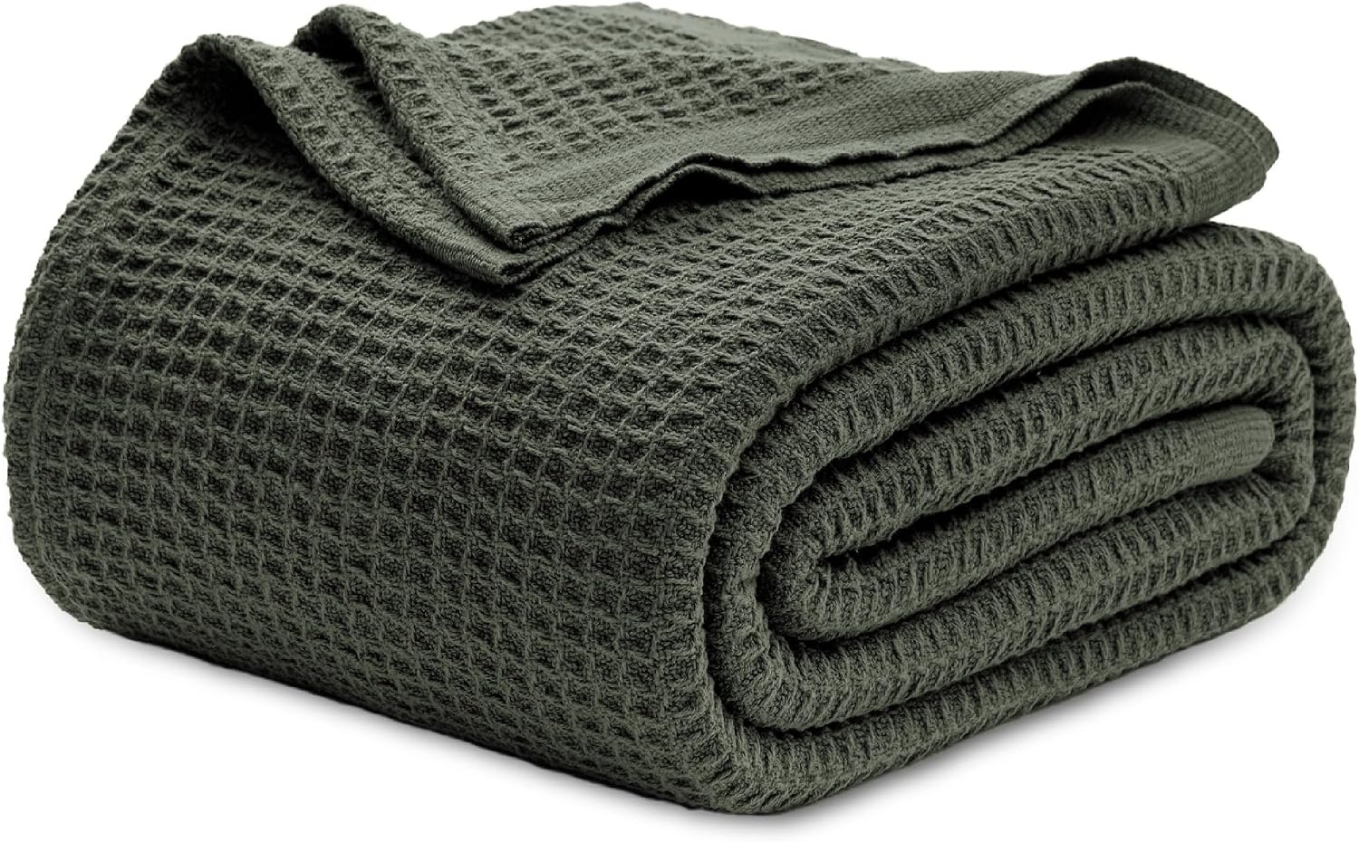 image:imageBedsure 100 Cotton Blanket Queen Size for Bed Cooling Breathable and Soft for Summer and Fall Thick Cozy Waffle Weave Blanket Gifts for Women White 90x90 Inches05 Olive Green