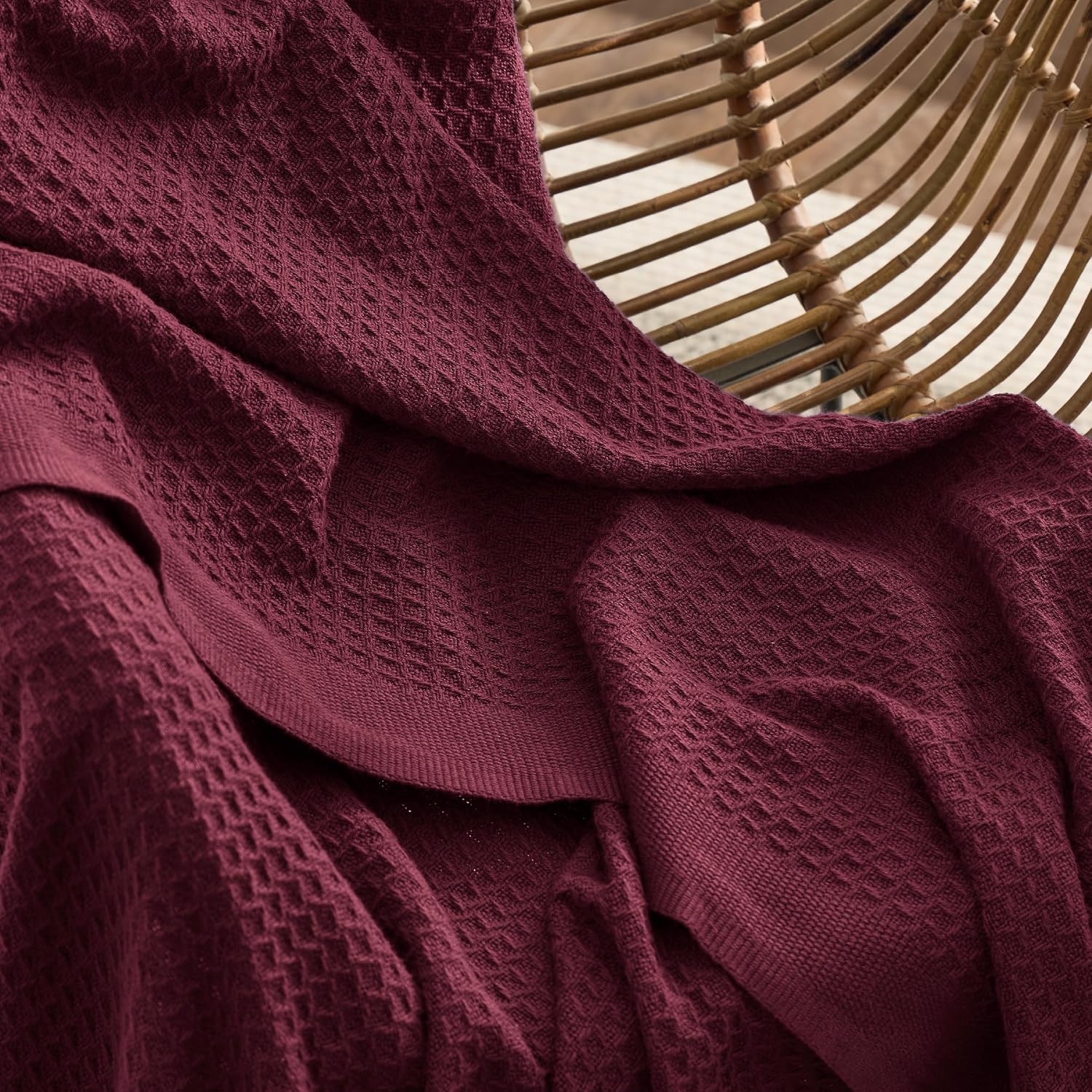 image:imageBedsure 100 Cotton Blanket Queen Size for Bed Cooling Breathable and Soft for Summer and Fall Thick Cozy Waffle Weave Blanket Gifts for Women White 90x90 Inches22 Red