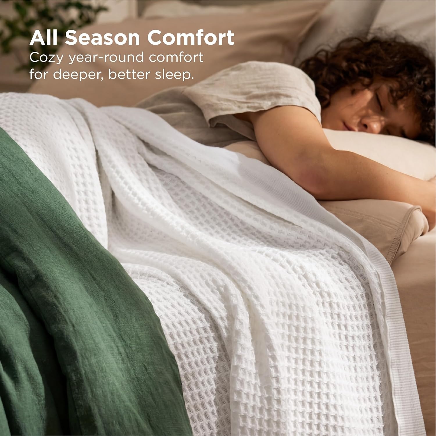 image:imageBedsure 100 Cotton Blanket Queen Size for Bed Cooling Breathable and Soft for Summer and Fall Thick Cozy Waffle Weave Blanket Gifts for Women White 90x90 Inches01 White