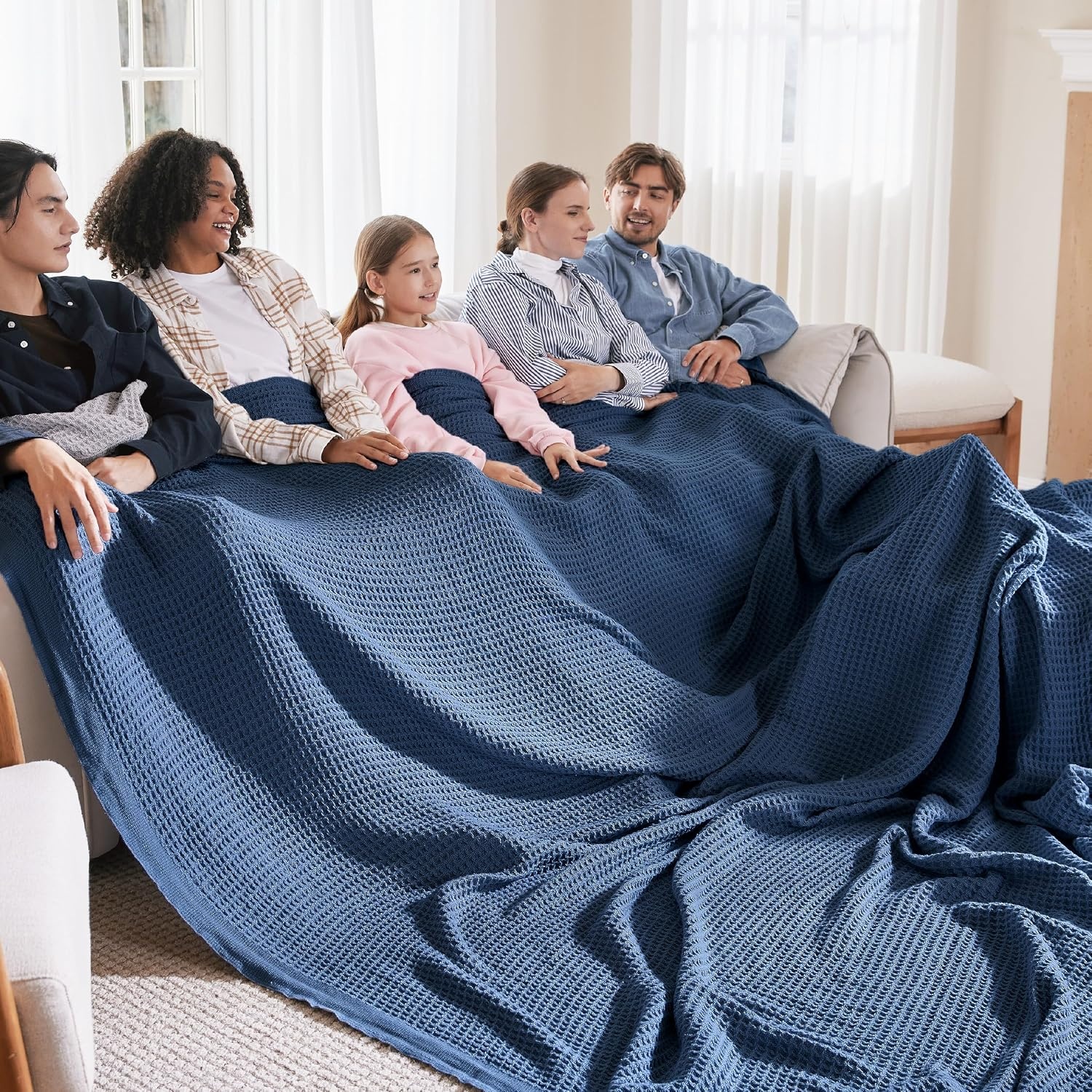 image:imageBedsure 100 Cotton Blanket Queen Size for Bed Cooling Breathable and Soft for Summer and Fall Thick Cozy Waffle Weave Blanket Gifts for Women White 90x90 Inches10 Navy