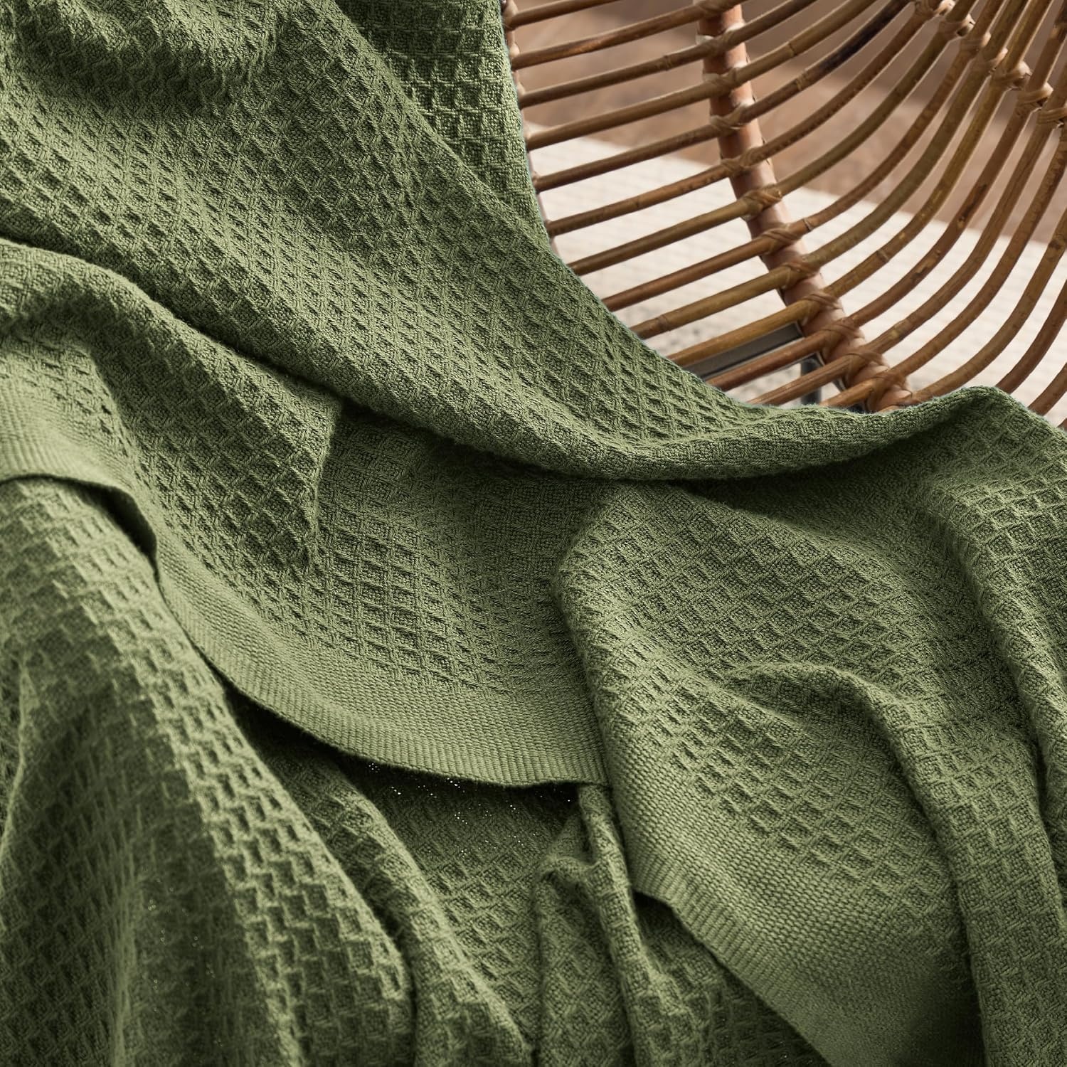 image:imageBedsure 100 Cotton Blanket Queen Size for Bed Cooling Breathable and Soft for Summer and Fall Thick Cozy Waffle Weave Blanket Gifts for Women White 90x90 Inches11 Moss Green