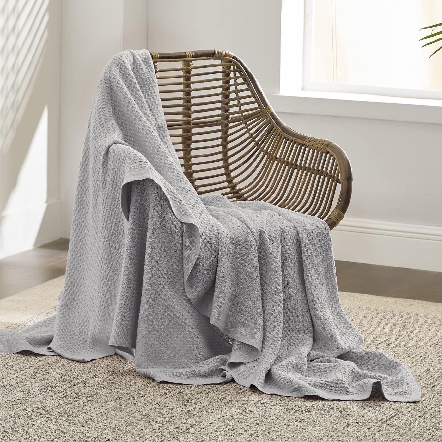 image:imageBedsure 100 Cotton Blanket Queen Size for Bed Cooling Breathable and Soft for Summer and Fall Thick Cozy Waffle Weave Blanket Gifts for Women White 90x90 Inches08 Grey