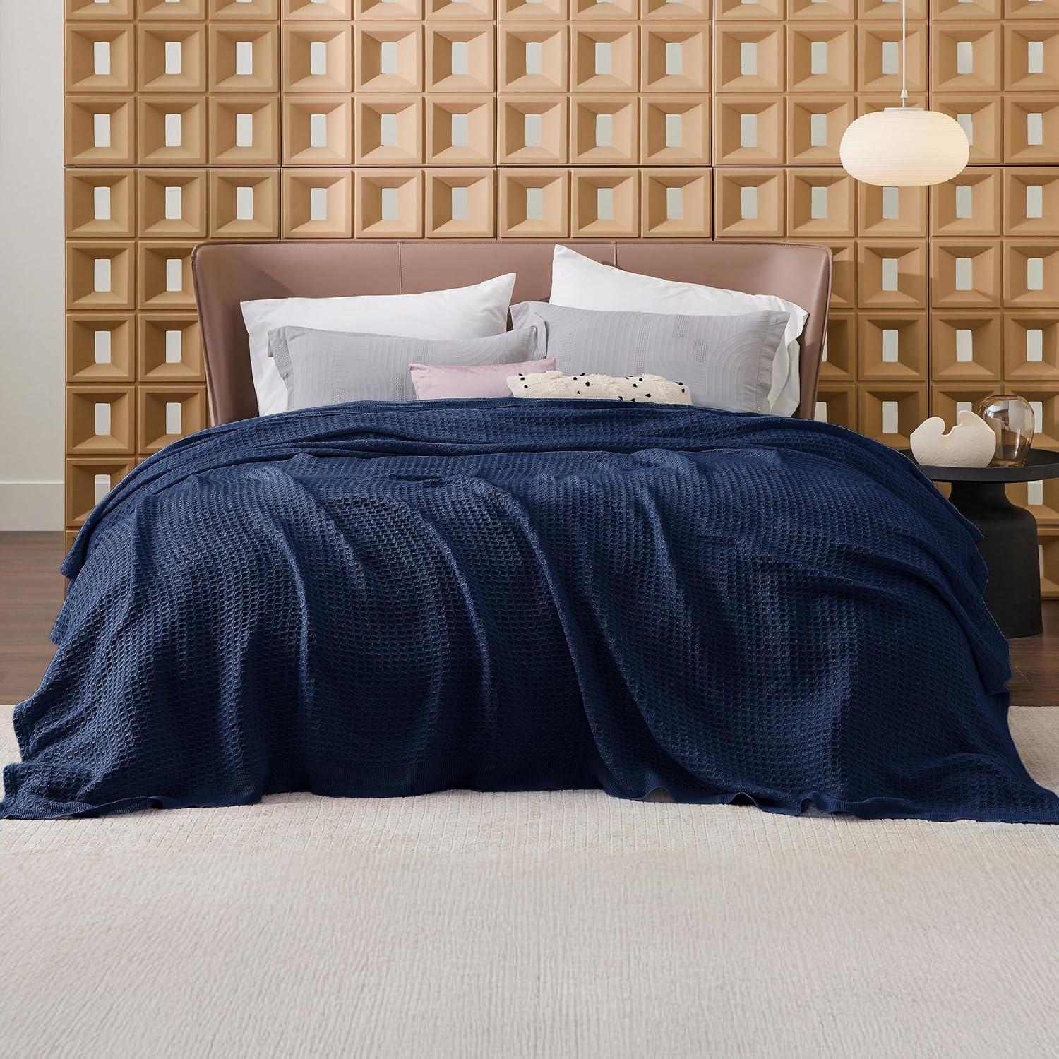 image:imageBedsure 100 Cotton Blanket Queen Size for Bed Cooling Breathable and Soft for Summer and Fall Thick Cozy Waffle Weave Blanket Gifts for Women White 90x90 Inches18 Pageant Blue