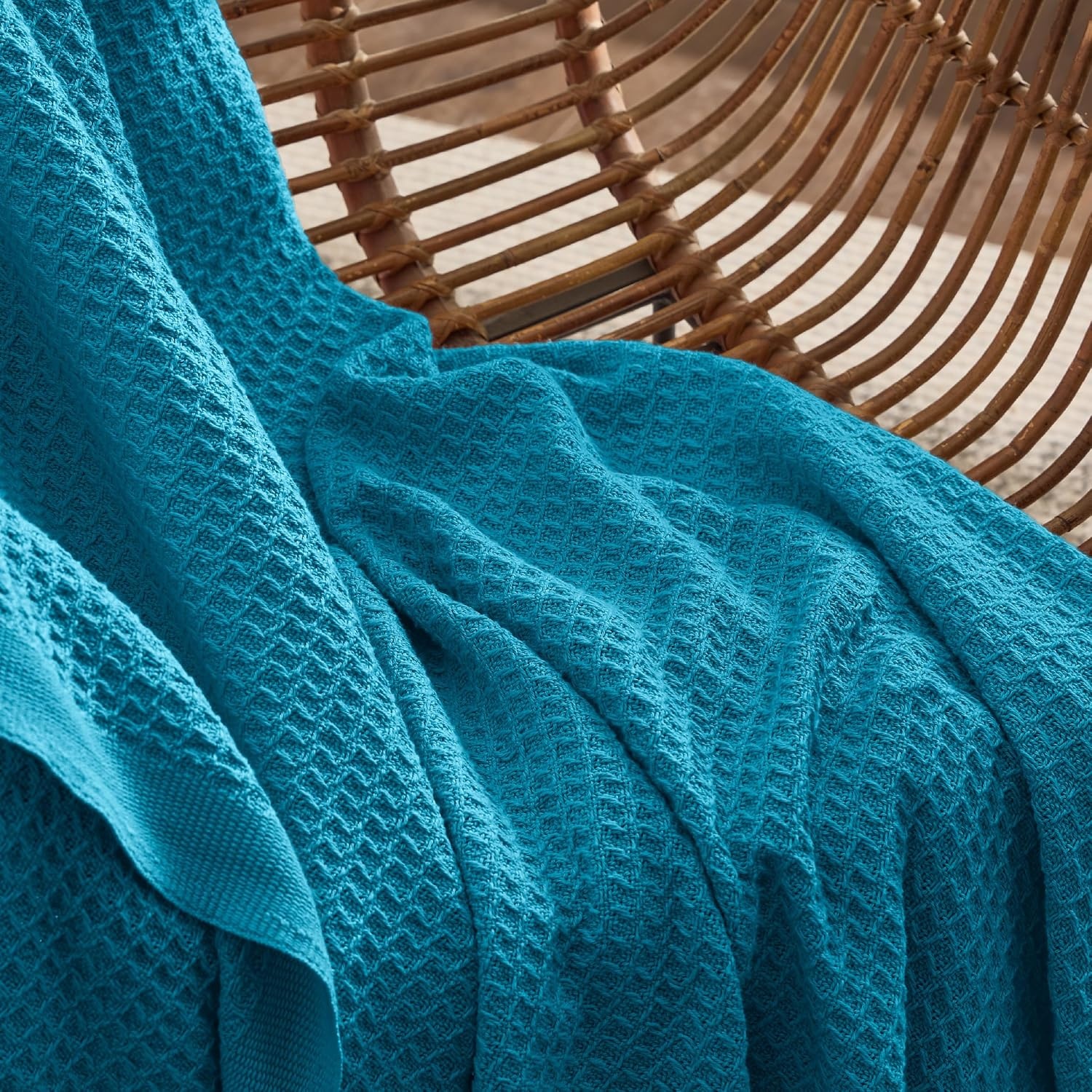 image:imageBedsure 100 Cotton Blanket Queen Size for Bed Cooling Breathable and Soft for Summer and Fall Thick Cozy Waffle Weave Blanket Gifts for Women White 90x90 Inches19 Teal Blue