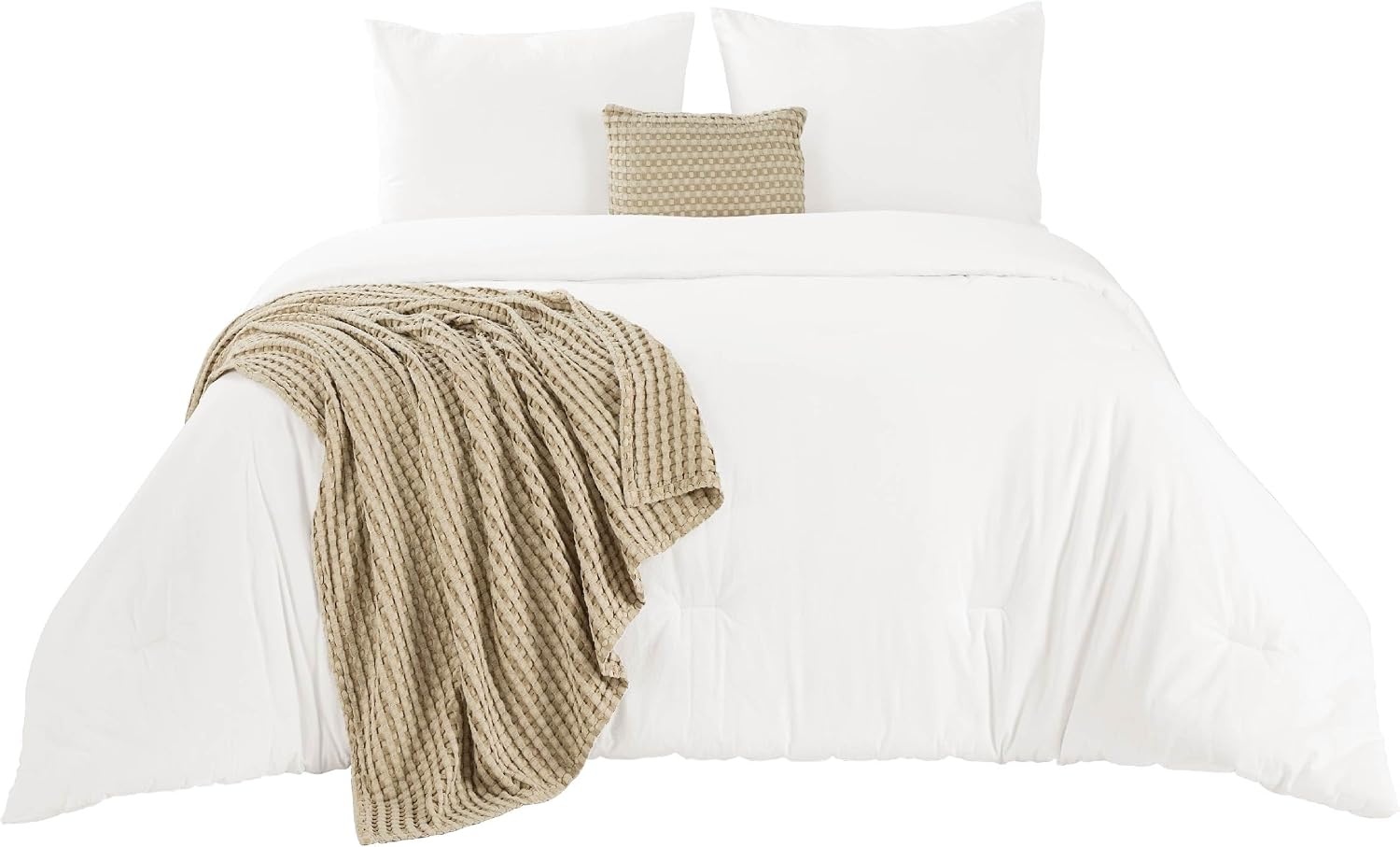 image:imageBedsure 5 Pieces Cotton Comforter Set with Cotton Waffle Throw Blanket White Queen Comforter Pillow Shams Taupe Cooling Blanket of Rayon Derived from Bamboo for Hot Sleepers Throw Pillow07 White