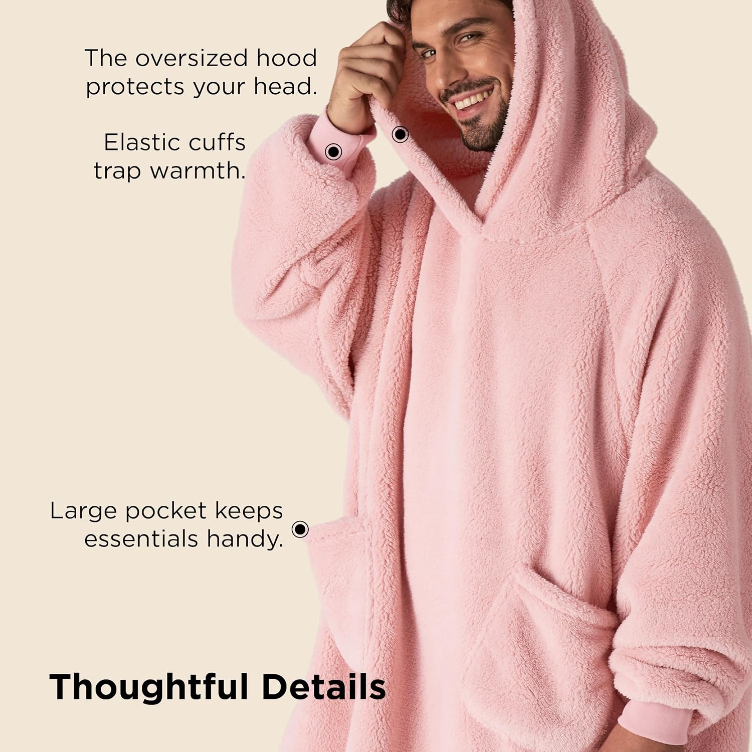 image:imageBedsure Blanket Hoodie Wearable Blanket Hoodie as Mothers Day Birthday Gifts for Women Men Mom Dad Warm Cozy Soft Sweatshirt Hooded Blankets With Sleeves for Adult Women Men CharcoalPink