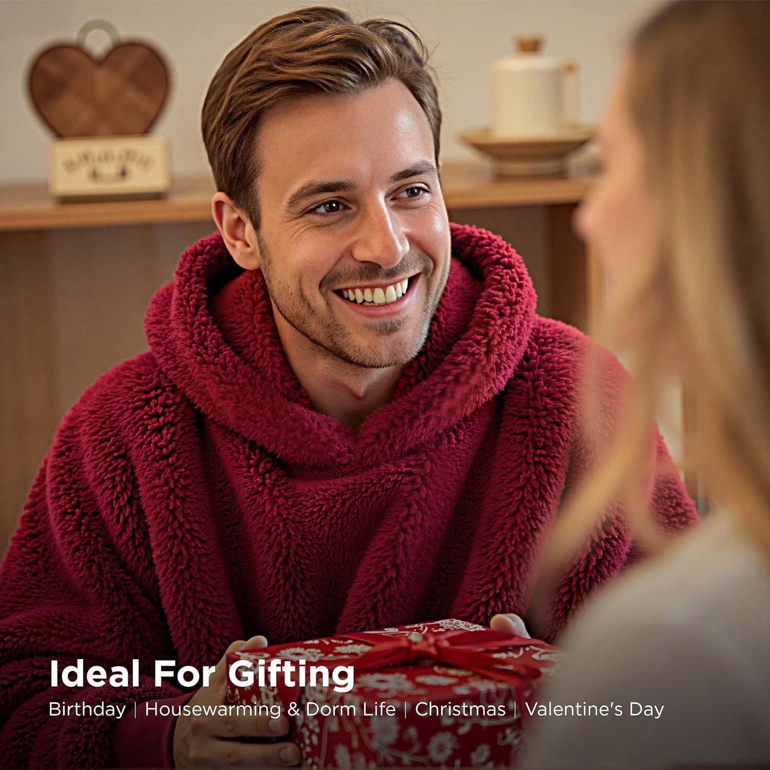 image:imageBedsure Blanket Hoodie Wearable Blanket Hoodie as Mothers Day Birthday Gifts for Women Men Mom Dad Warm Cozy Soft Sweatshirt Hooded Blankets With Sleeves for Adult Women Men CharcoalDark Red