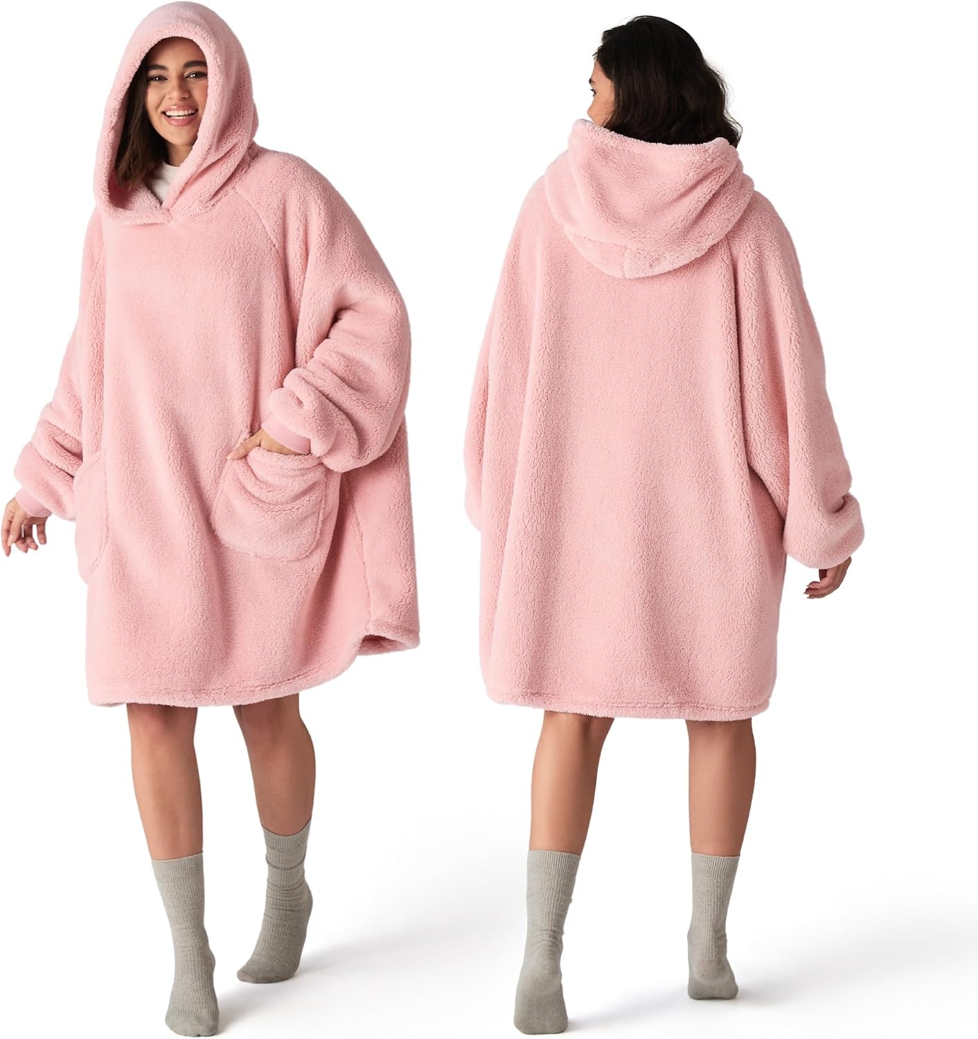 image:imageBedsure Blanket Hoodie Wearable Blanket Hoodie as Mothers Day Birthday Gifts for Women Men Mom Dad Warm Cozy Soft Sweatshirt Hooded Blankets With Sleeves for Adult Women Men CharcoalPink