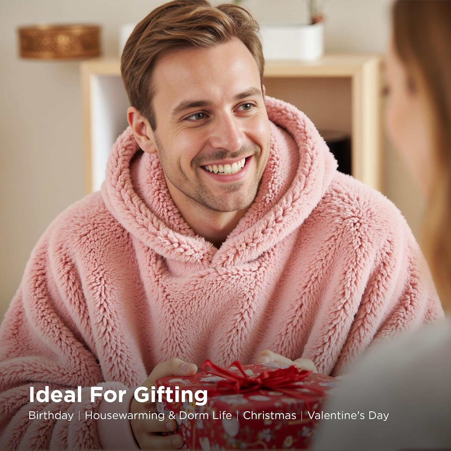 image:imageBedsure Blanket Hoodie Wearable Blanket Hoodie as Mothers Day Birthday Gifts for Women Men Mom Dad Warm Cozy Soft Sweatshirt Hooded Blankets With Sleeves for Adult Women Men CharcoalPink