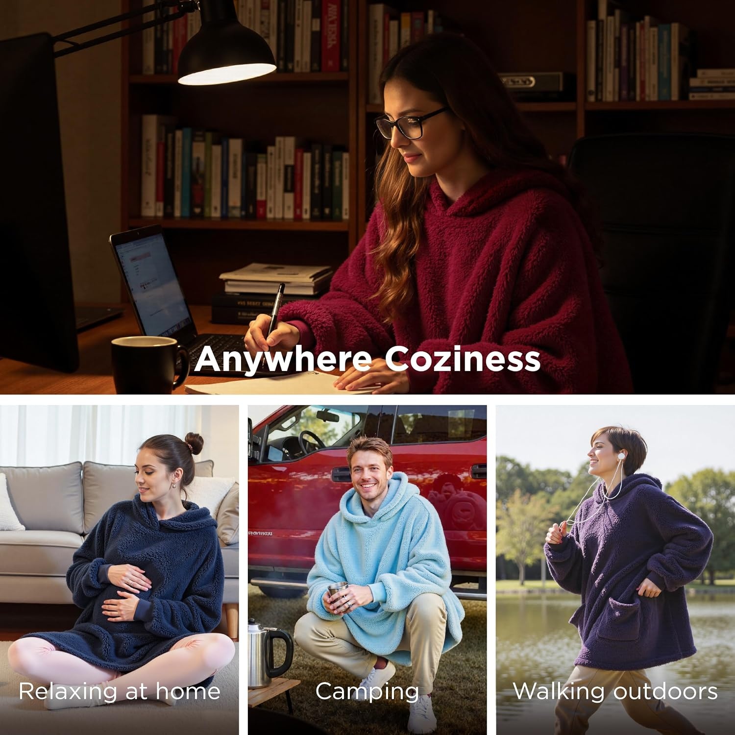 image:imageBedsure Blanket Hoodie Wearable Blanket Hoodie as Mothers Day Birthday Gifts for Women Men Mom Dad Warm Cozy Soft Sweatshirt Hooded Blankets With Sleeves for Adult Women Men CharcoalDark Red