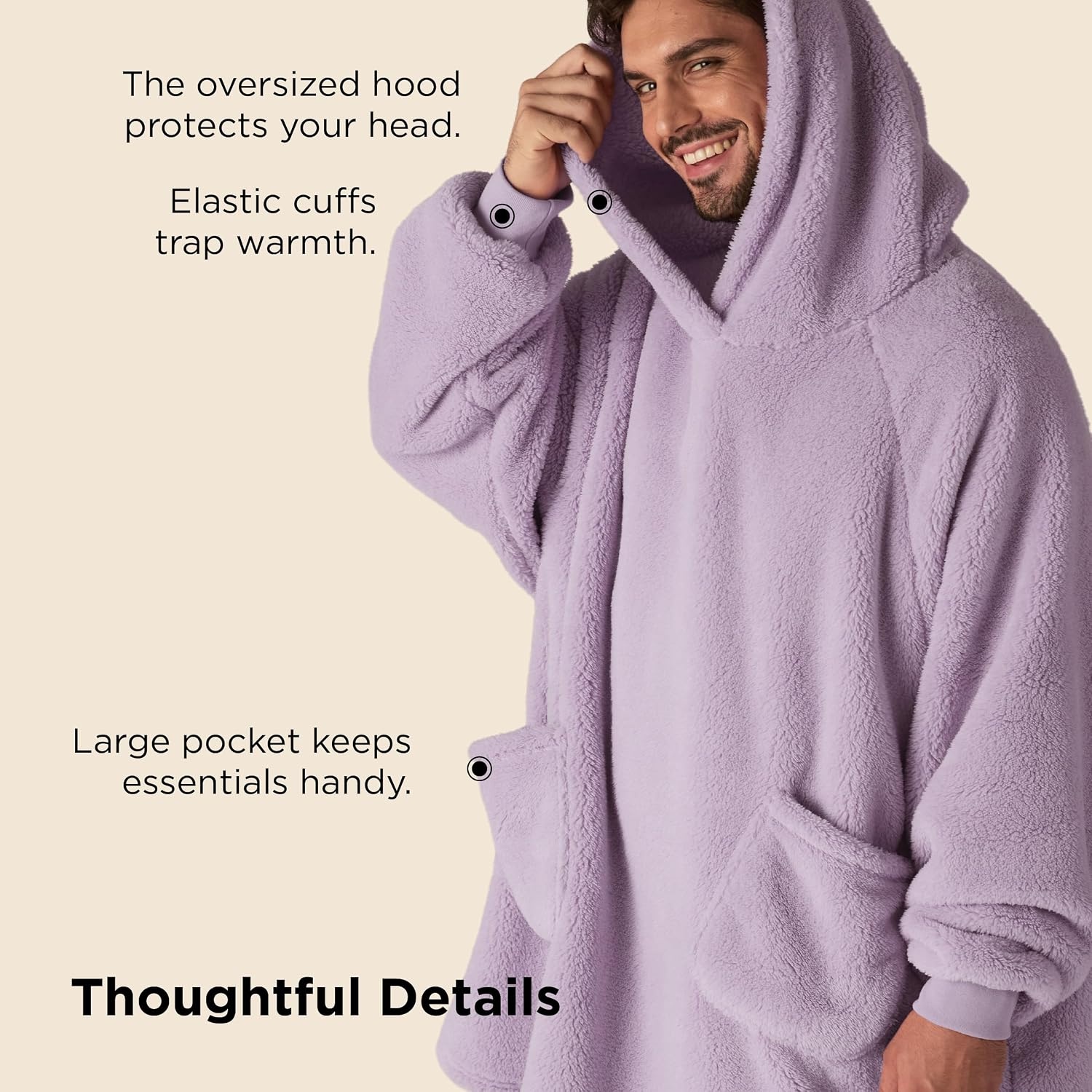 image:imageBedsure Blanket Hoodie Wearable Blanket Hoodie as Mothers Day Birthday Gifts for Women Men Mom Dad Warm Cozy Soft Sweatshirt Hooded Blankets With Sleeves for Adult Women Men CharcoalLavender