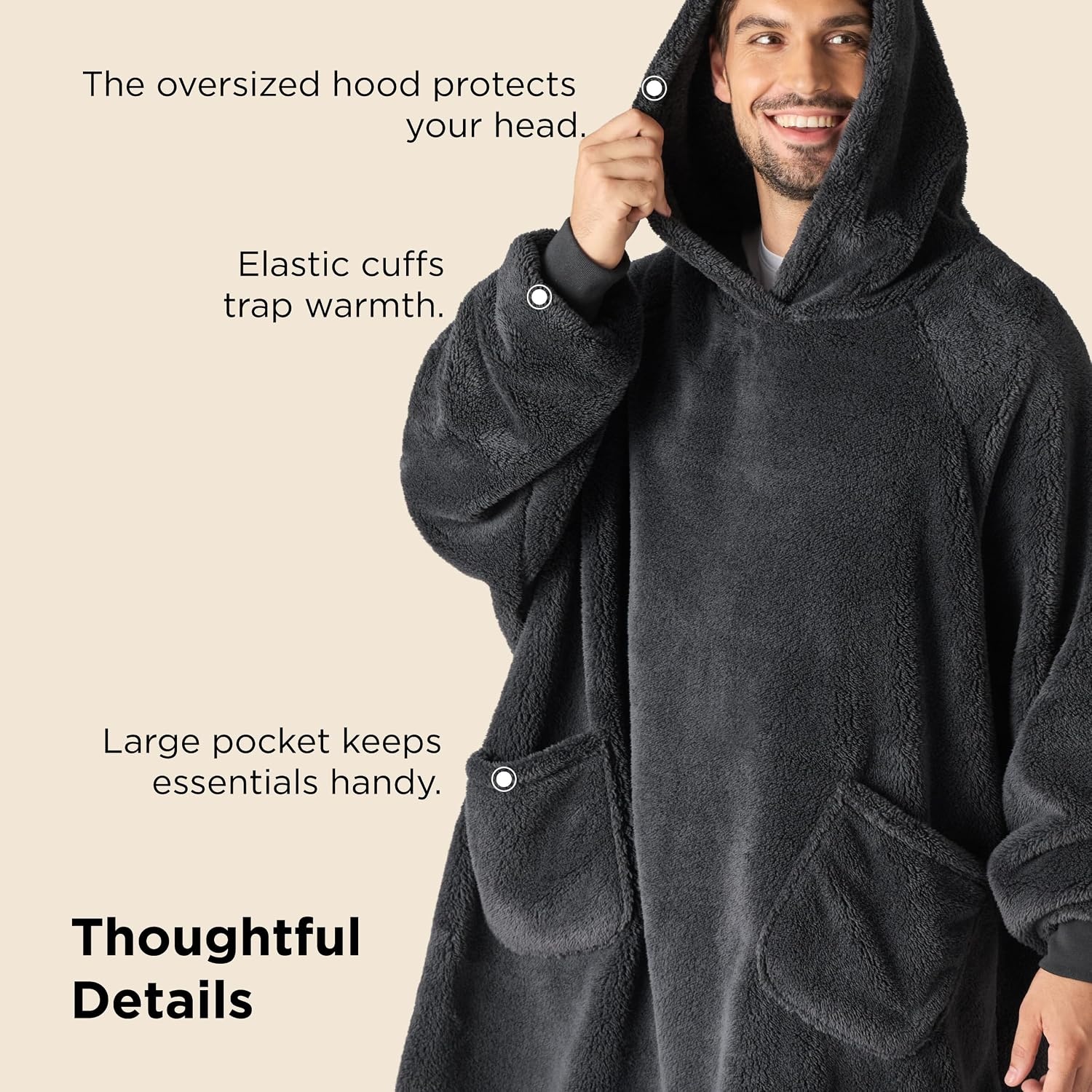 image:imageBedsure Blanket Hoodie Wearable Blanket Hoodie as Mothers Day Birthday Gifts for Women Men Mom Dad Warm Cozy Soft Sweatshirt Hooded Blankets With Sleeves for Adult Women Men CharcoalCharcoal