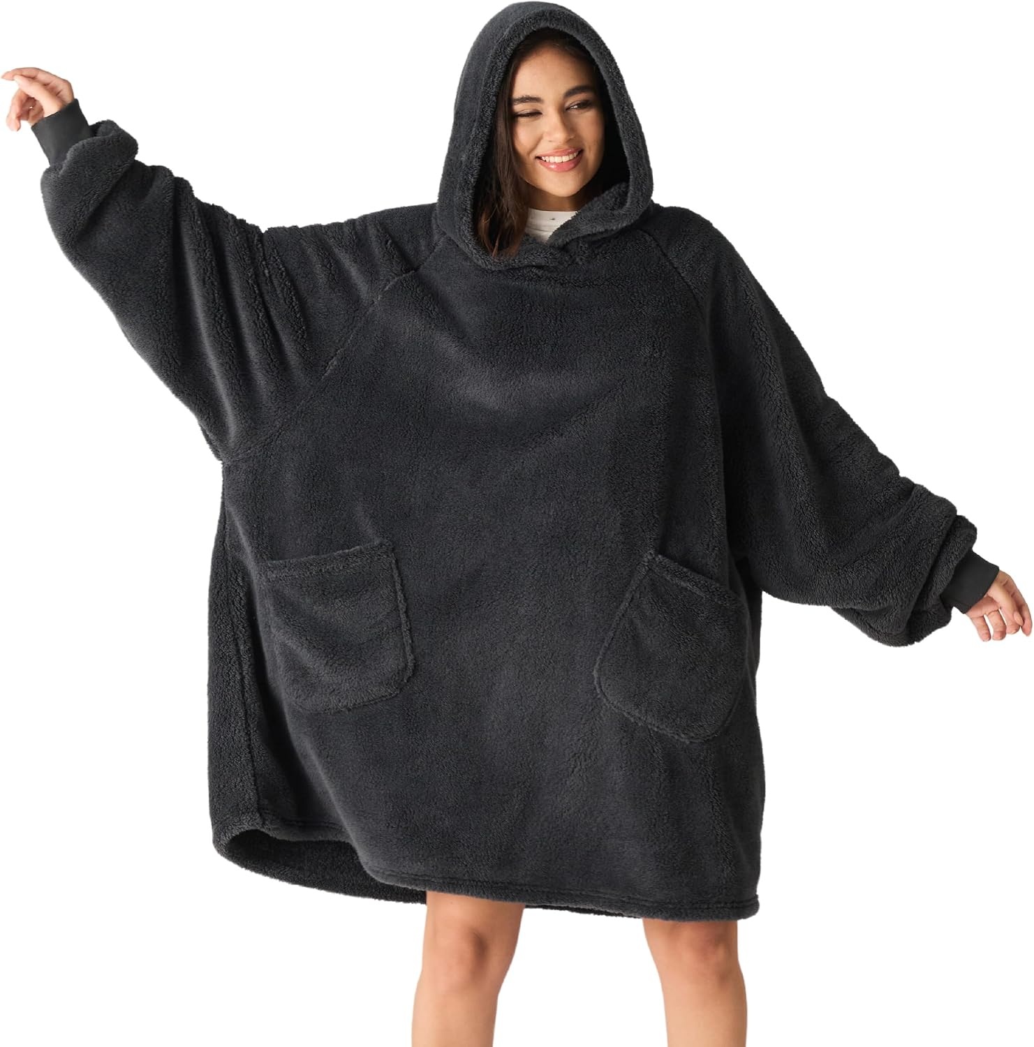 image:imageBedsure Blanket Hoodie Wearable Blanket Hoodie as Mothers Day Birthday Gifts for Women Men Mom Dad Warm Cozy Soft Sweatshirt Hooded Blankets With Sleeves for Adult Women Men CharcoalCharcoal