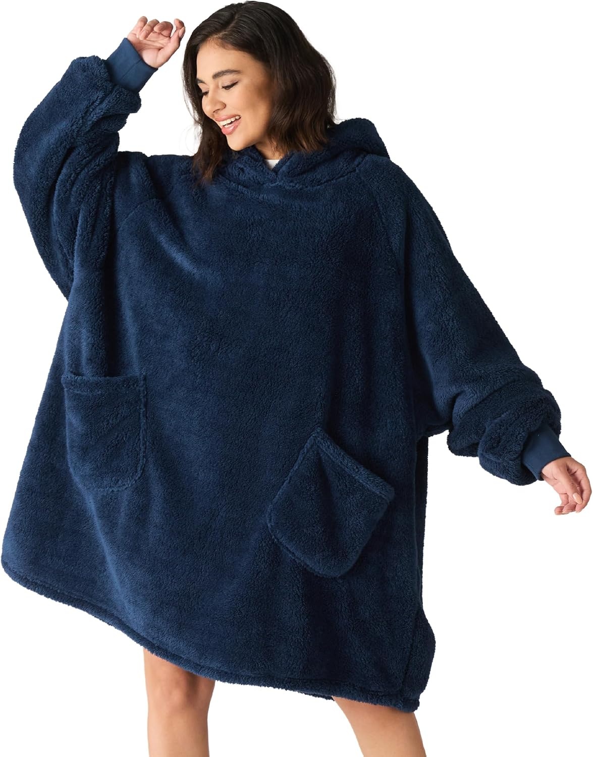 image:imageBedsure Blanket Hoodie Wearable Blanket Hoodie as Mothers Day Birthday Gifts for Women Men Mom Dad Warm Cozy Soft Sweatshirt Hooded Blankets With Sleeves for Adult Women Men CharcoalNavy