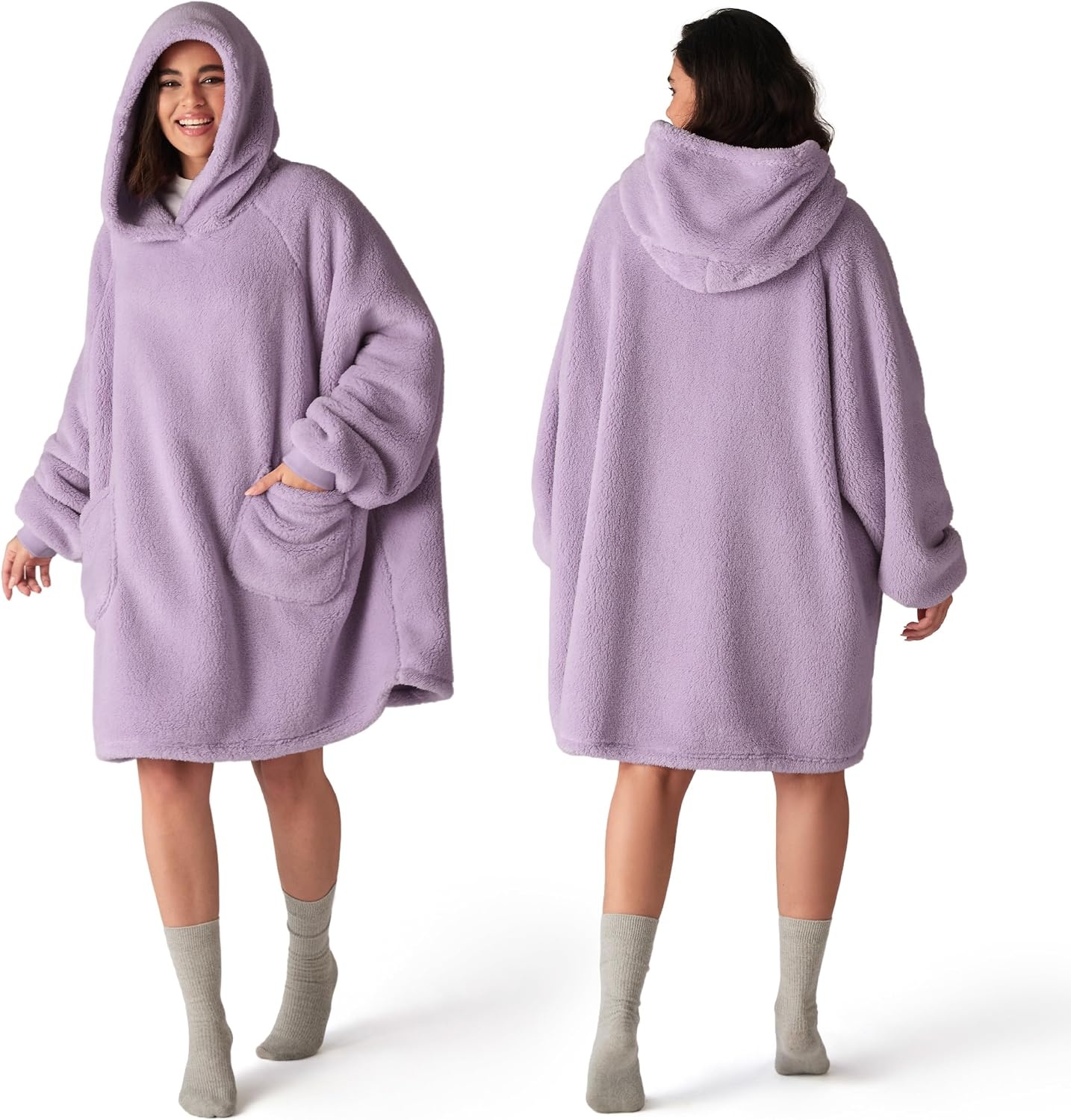 image:imageBedsure Blanket Hoodie Wearable Blanket Hoodie as Mothers Day Birthday Gifts for Women Men Mom Dad Warm Cozy Soft Sweatshirt Hooded Blankets With Sleeves for Adult Women Men CharcoalLavender