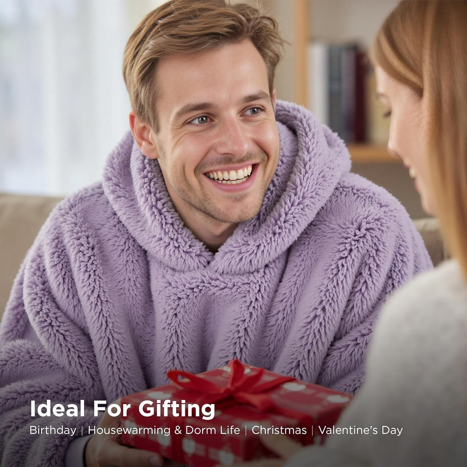 image:imageBedsure Blanket Hoodie Wearable Blanket Hoodie as Mothers Day Birthday Gifts for Women Men Mom Dad Warm Cozy Soft Sweatshirt Hooded Blankets With Sleeves for Adult Women Men CharcoalLavender