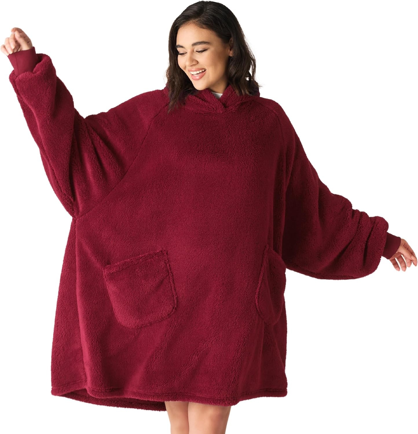 image:imageBedsure Blanket Hoodie Wearable Blanket Hoodie as Mothers Day Birthday Gifts for Women Men Mom Dad Warm Cozy Soft Sweatshirt Hooded Blankets With Sleeves for Adult Women Men CharcoalDark Red